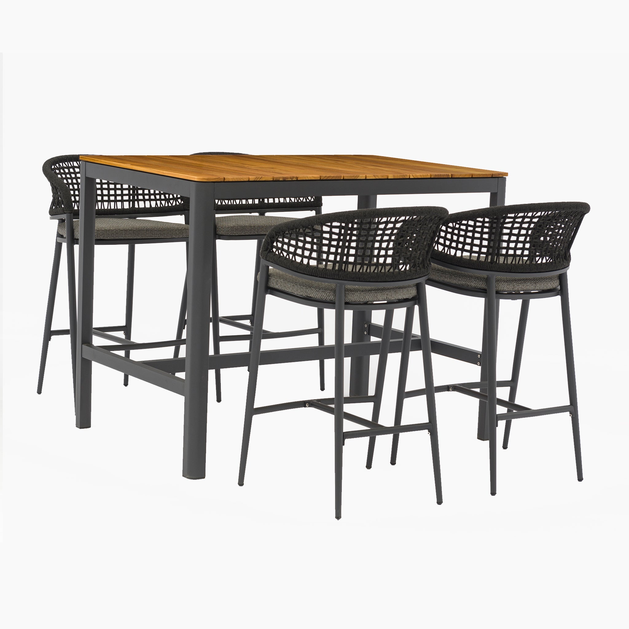 Kalama 4 Seat Rectangular Bar Set with Teak Table in Charcoal