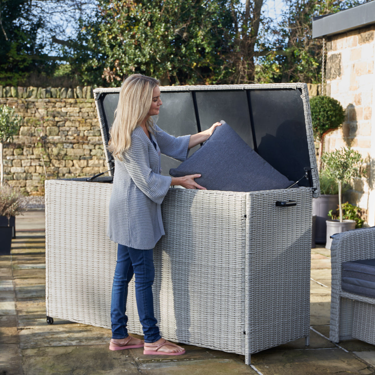 Pacific Lifestyle - Large Rattan Storage Box in Stone Grey