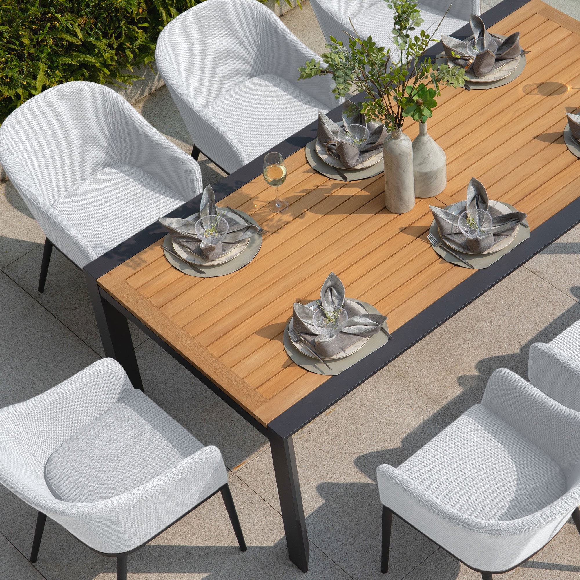 Luna 8 Seat Outdoor Fabric Extending Teak Dining Set in Oyster Grey