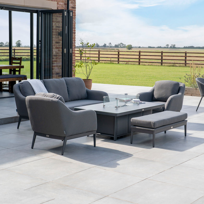 Luna 3 Seat Outdoor Fabric Sofa Set with Rising Firepit Table in Grey