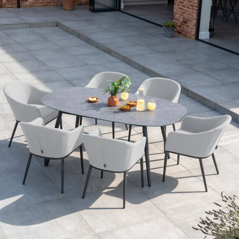 Luna 6 Seat Outdoor Fabric Oval Ceramic Dining Set in Oyster Grey