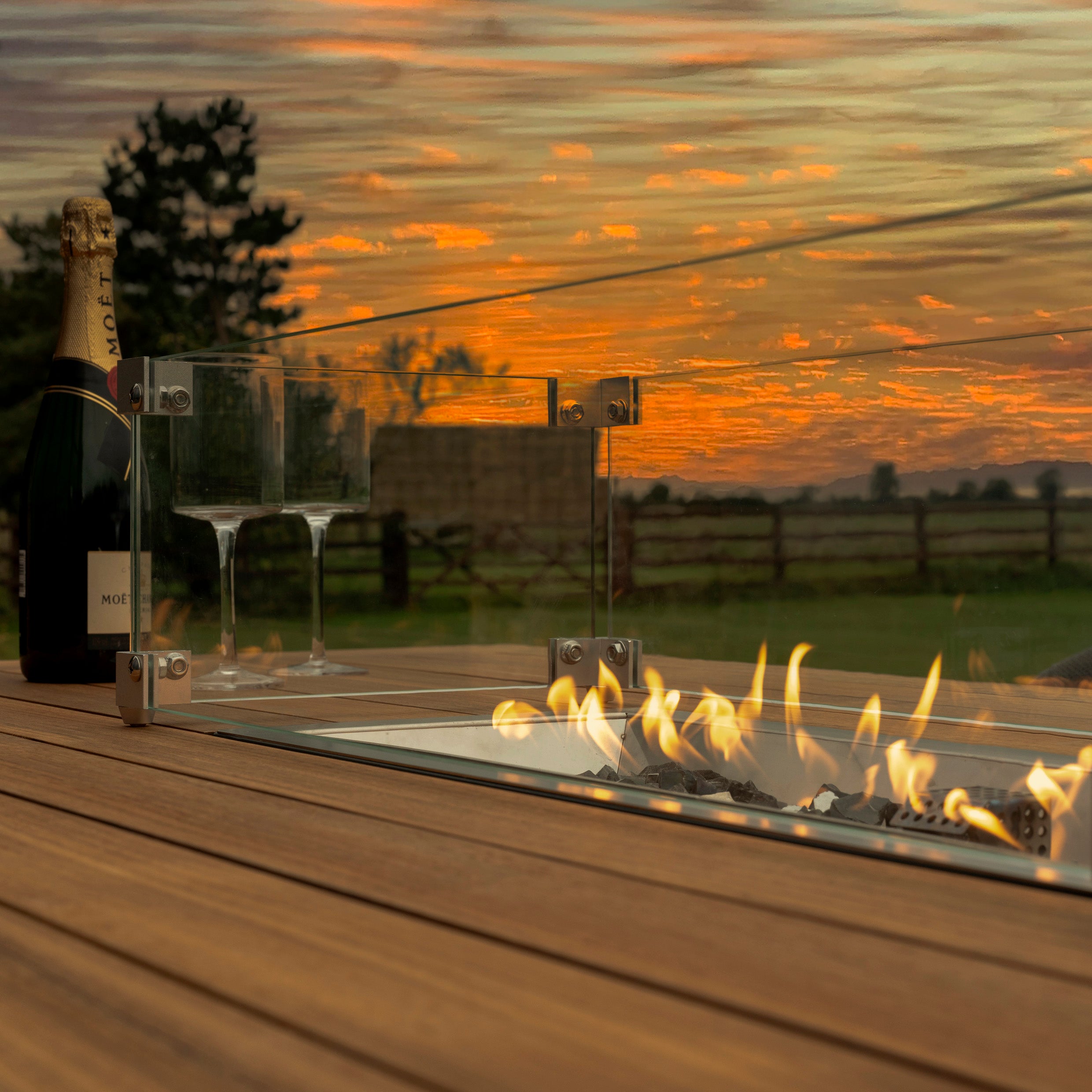 Luna 6 Seat Teak Firepit Bar Set in Grey