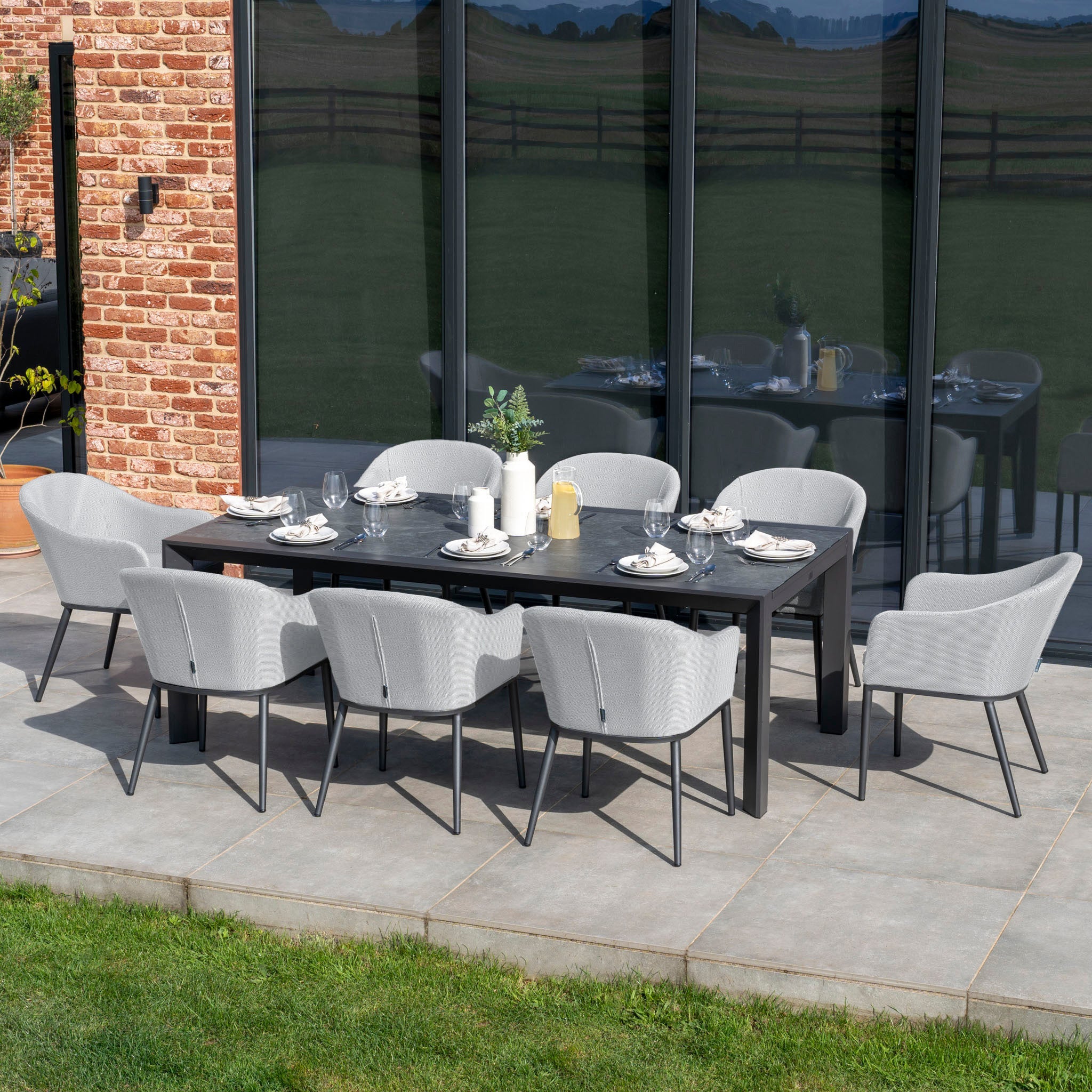 Luna 10 Seat Outdoor Fabric Extending Ceramic Dining Set in Oyster Grey