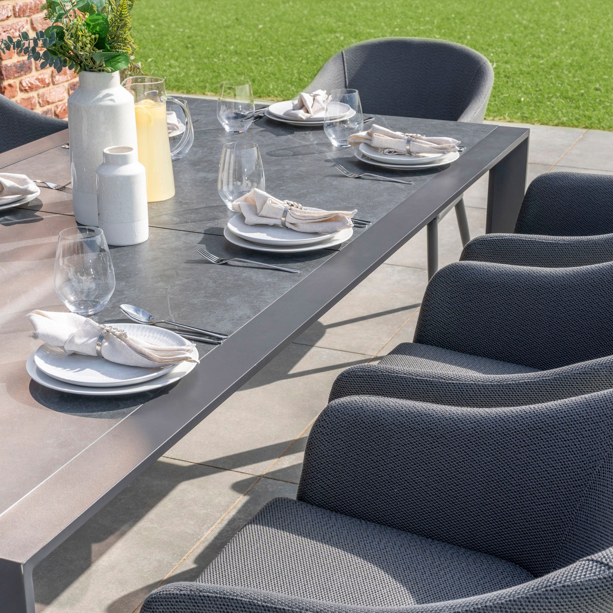 Luna 10 Seat Outdoor Fabric Extending Ceramic Dining Set in Grey