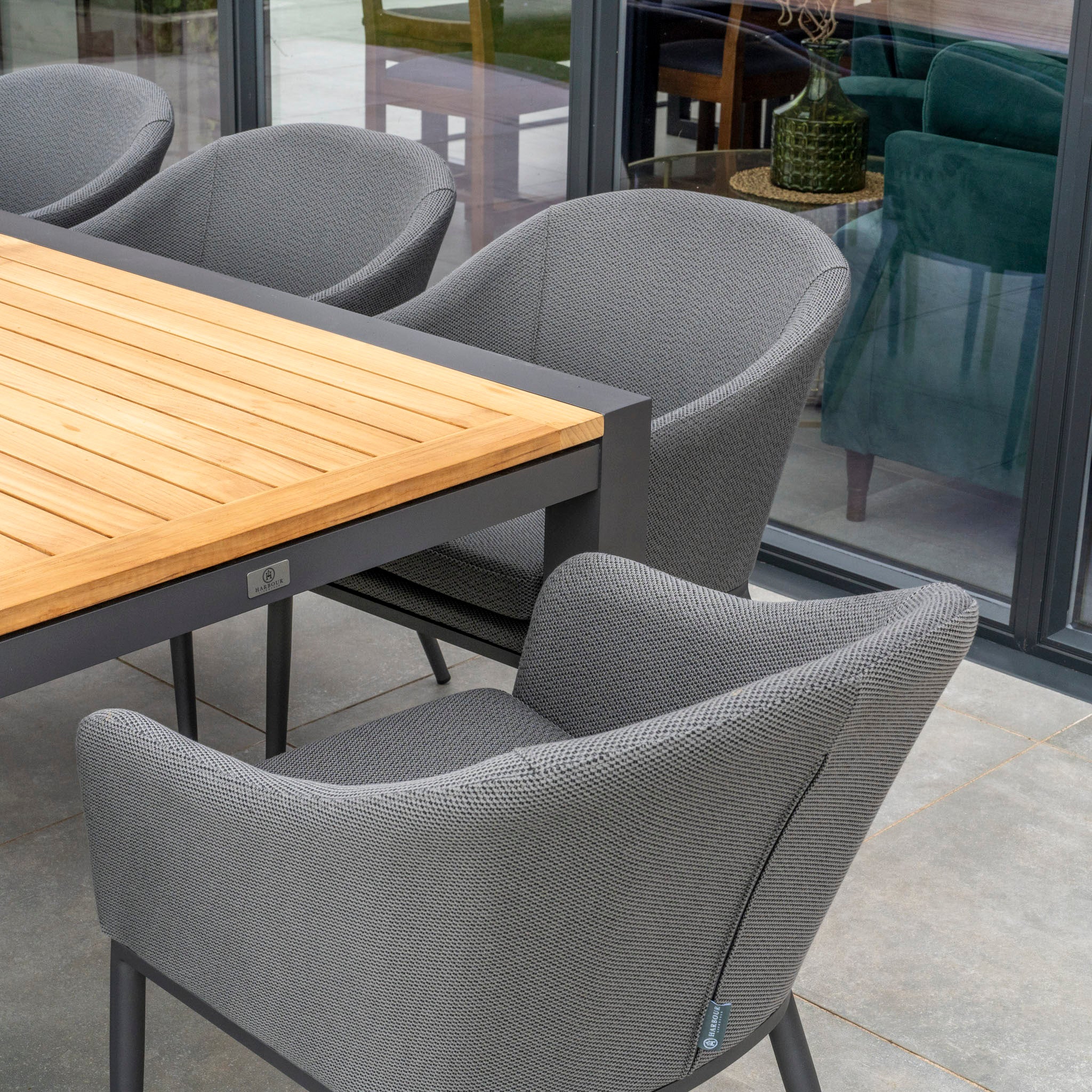 Luna 8 Seat Outdoor Fabric Extending Teak Dining Set in Grey