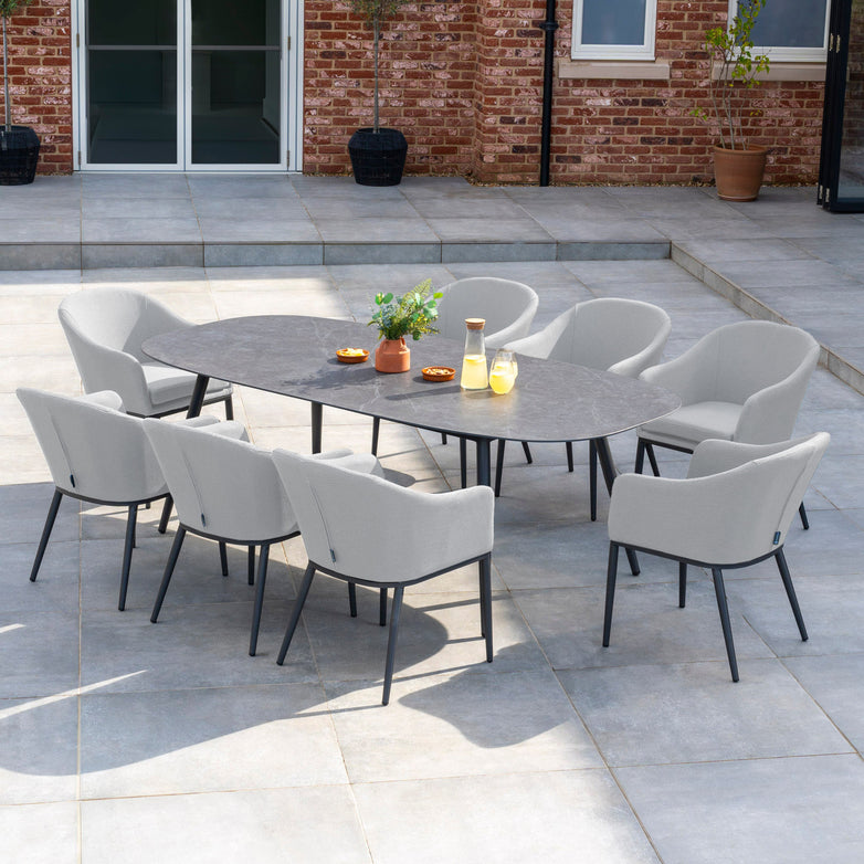 Luna 8 Seat Outdoor Fabric Oval Ceramic Dining Set in Oyster Grey