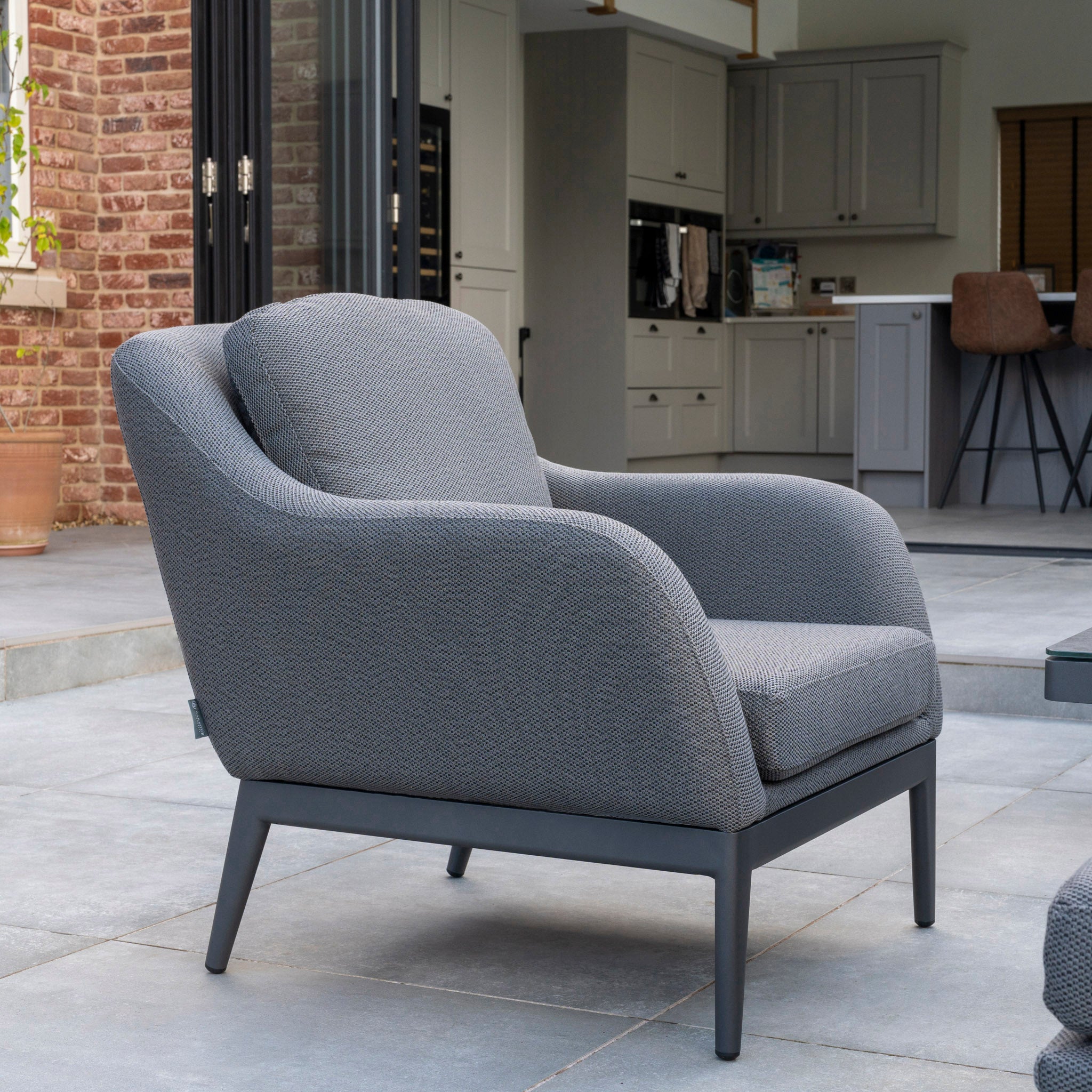 Luna 3 Seat Outdoor Fabric Sofa Set with Rising Firepit Table in Grey