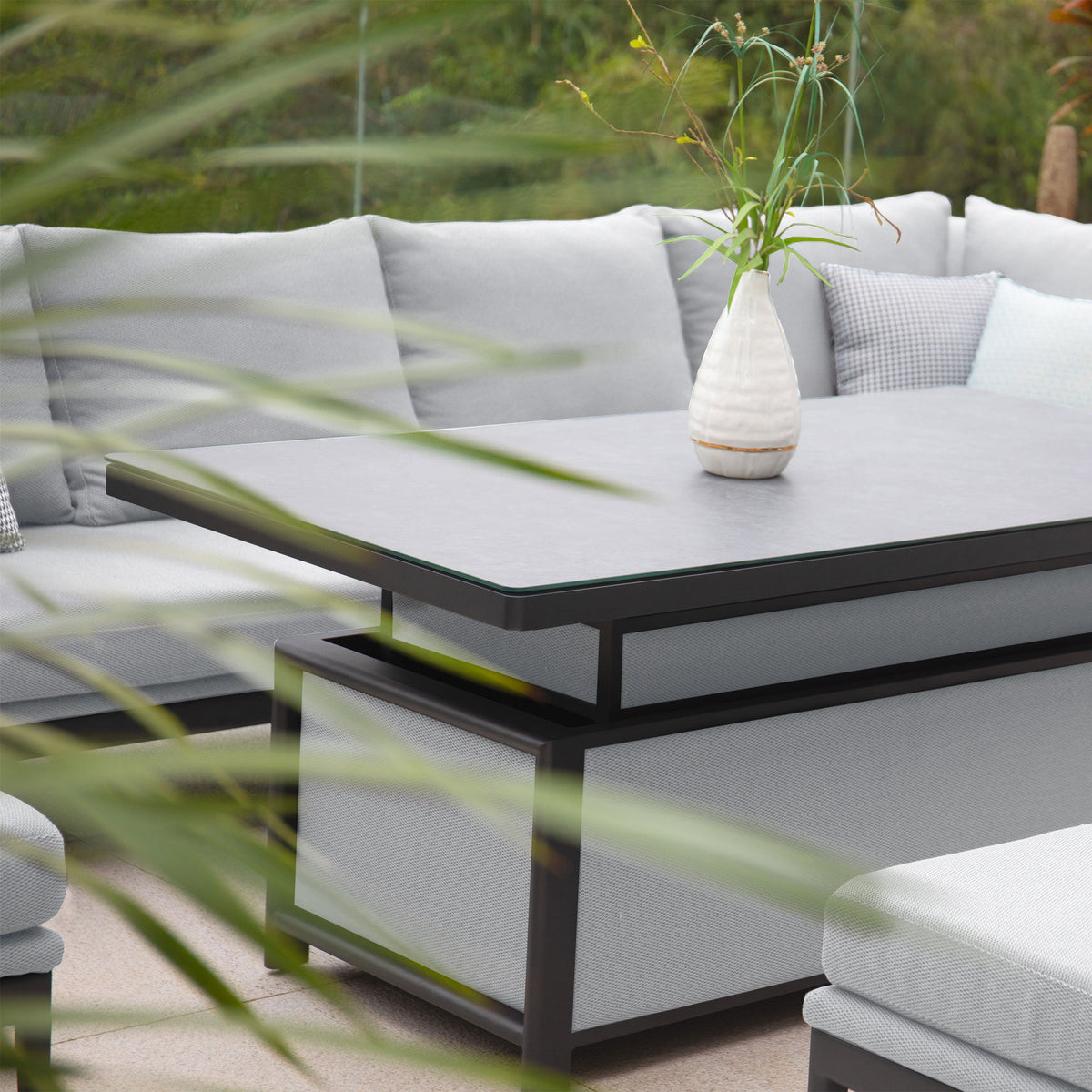 Outdoor Rising Table Luna Outdoor Fabric Rectangular Corner Dining Set with Rising Table in