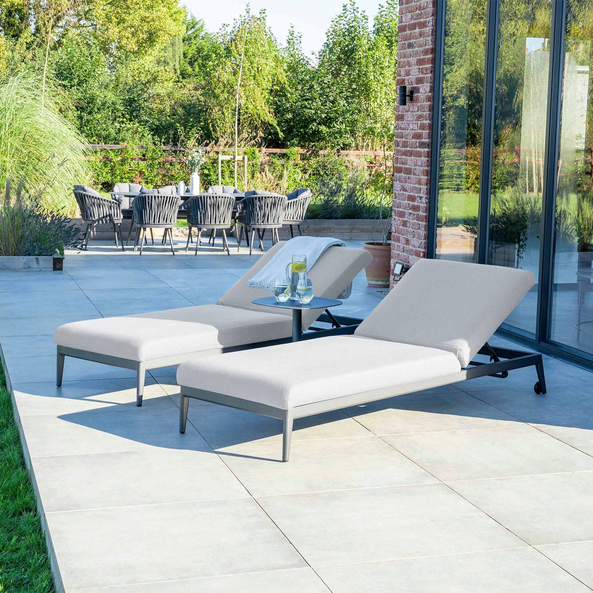 Luna Outdoor Fabric Sun Lounger in Oyster Grey