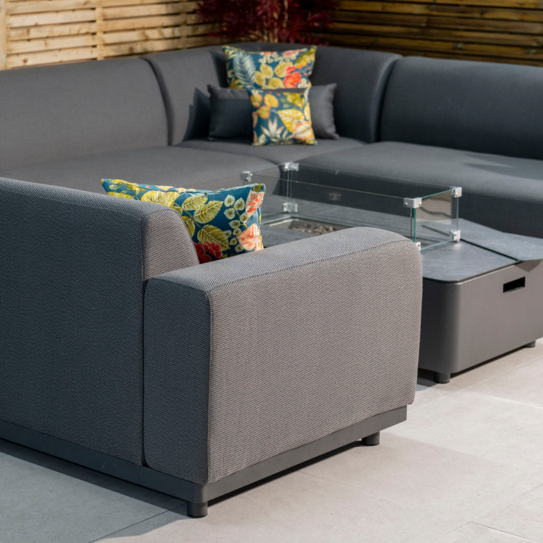 Luna U-Shape Outdoor Fabric Sofa Set with Firepit Coffee Table in Grey