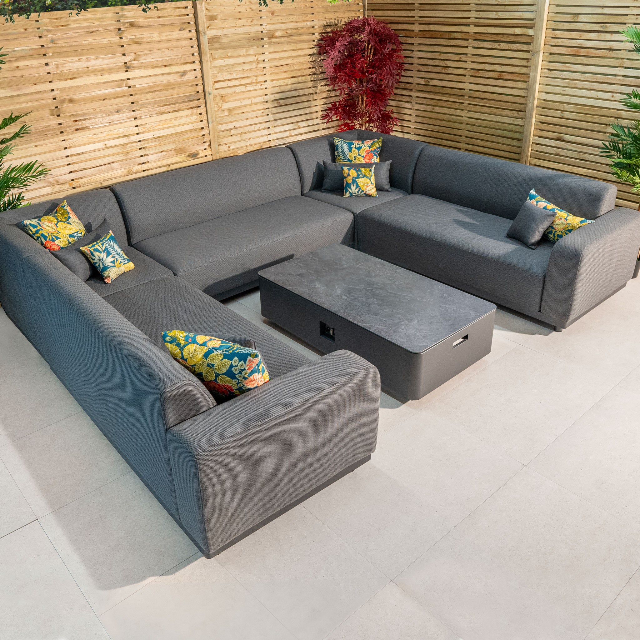 Luna U-Shape Outdoor Fabric Sofa Set with Coffee Table in Grey