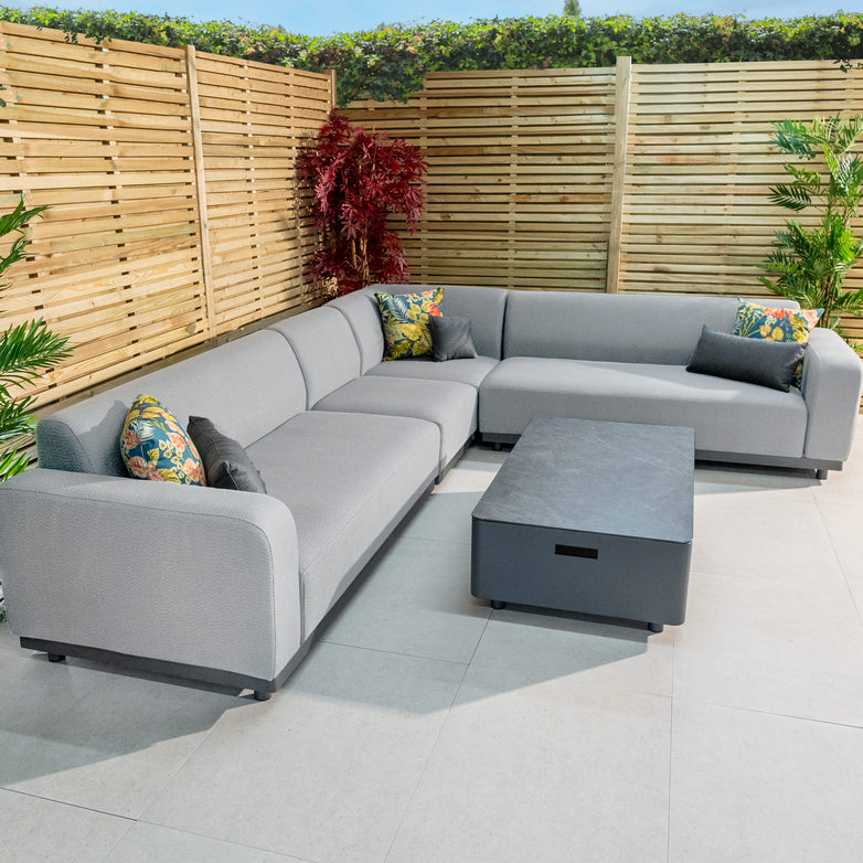 Luna Outdoor Fabric Corner Group Set with Coffee Table in Oyster Grey