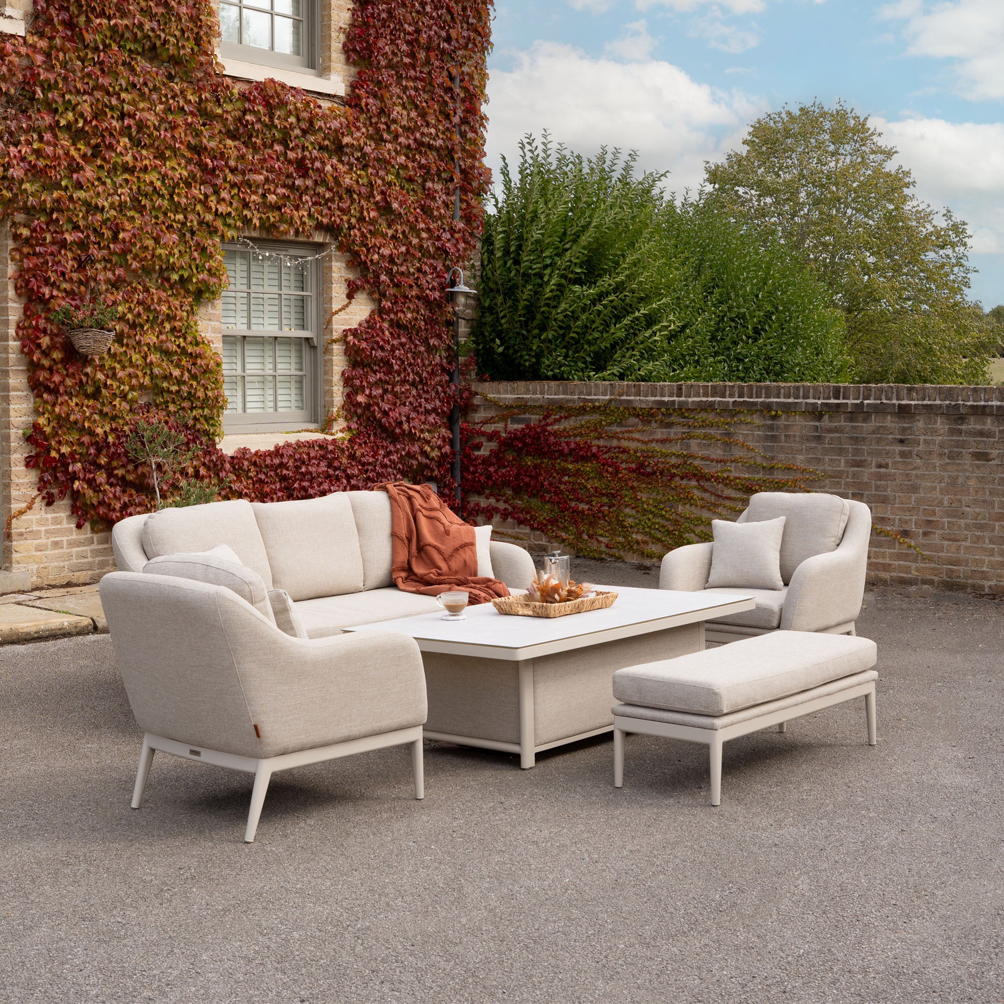 Luna 3 Seat Outdoor Fabric Sofa Set with Rising Table in Fawn