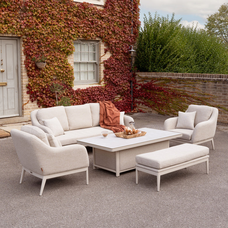 Luna 3 Seat Outdoor Fabric Sofa Set with Rising Table in Fawn