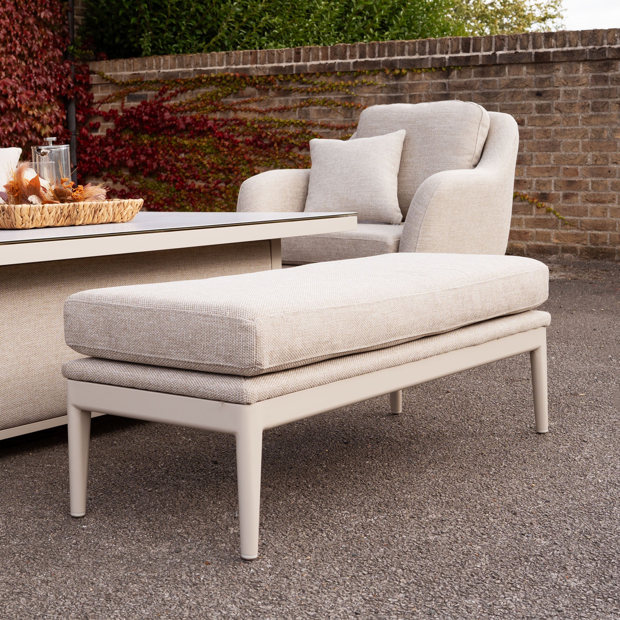 Luna 3 Seat Outdoor Fabric Sofa Set with Rising Table in Fawn