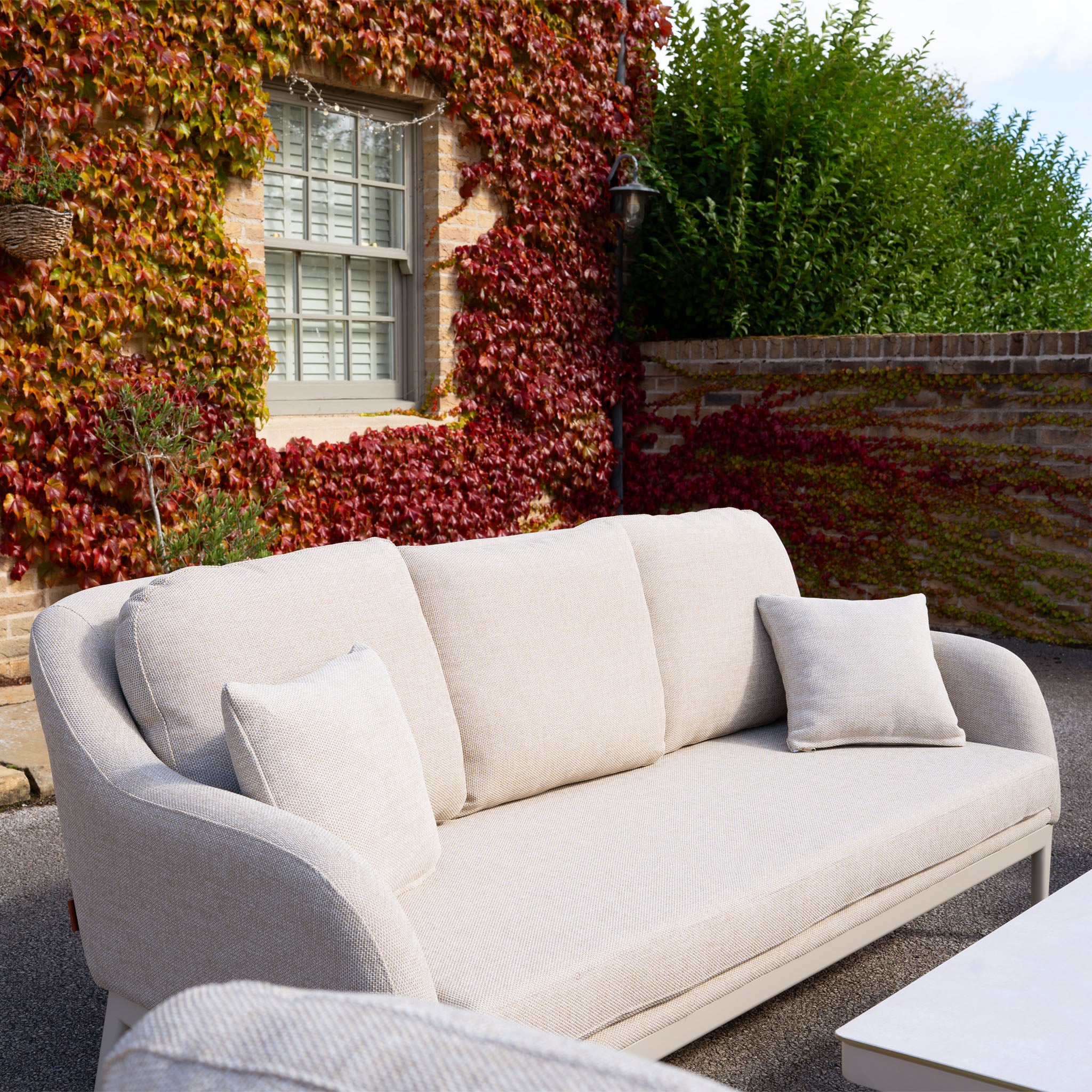 Luna 3 Seat Outdoor Fabric Sofa Set with Rising Table in Fawn
