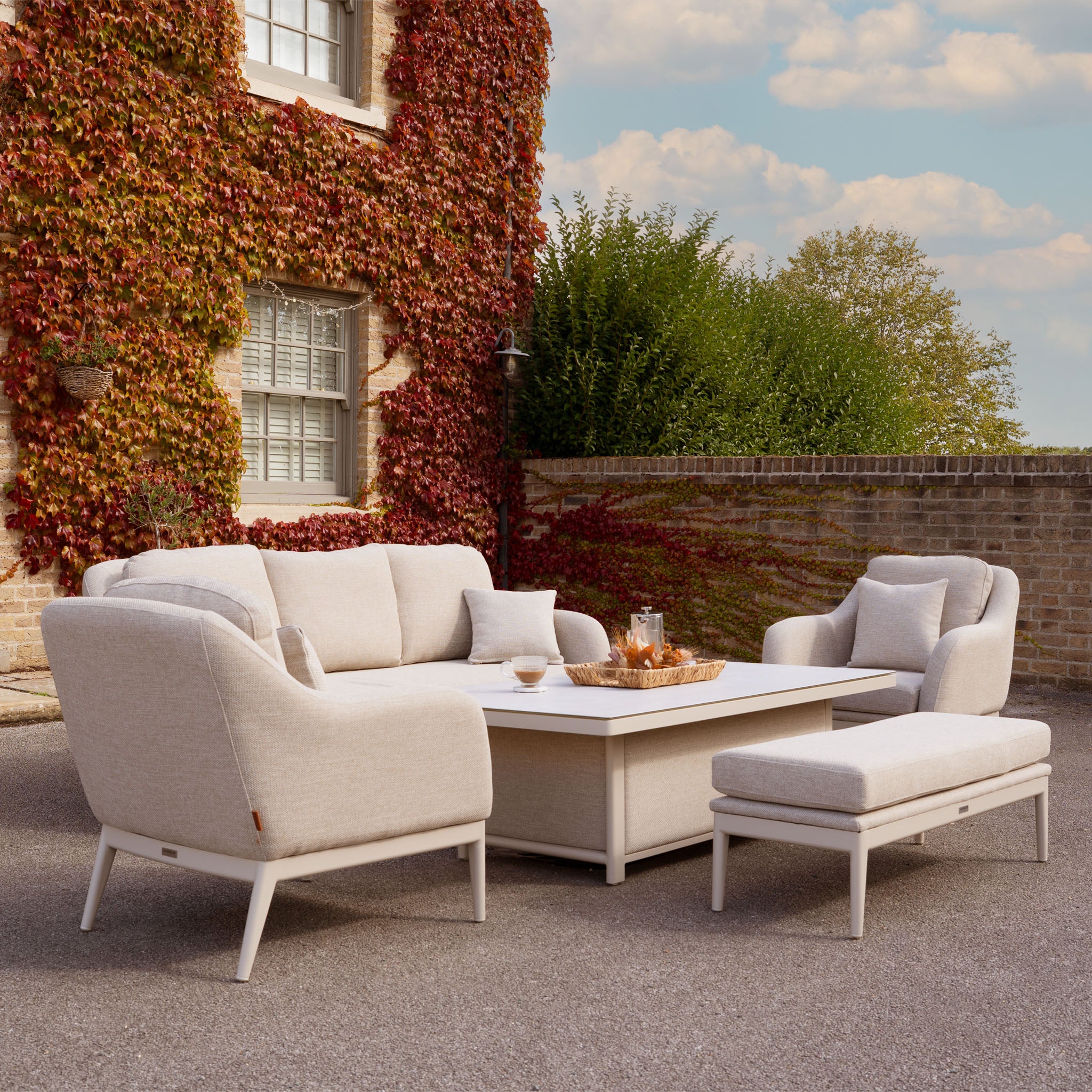 Luna 3 Seat Outdoor Fabric Sofa Set with Rising Table in Fawn