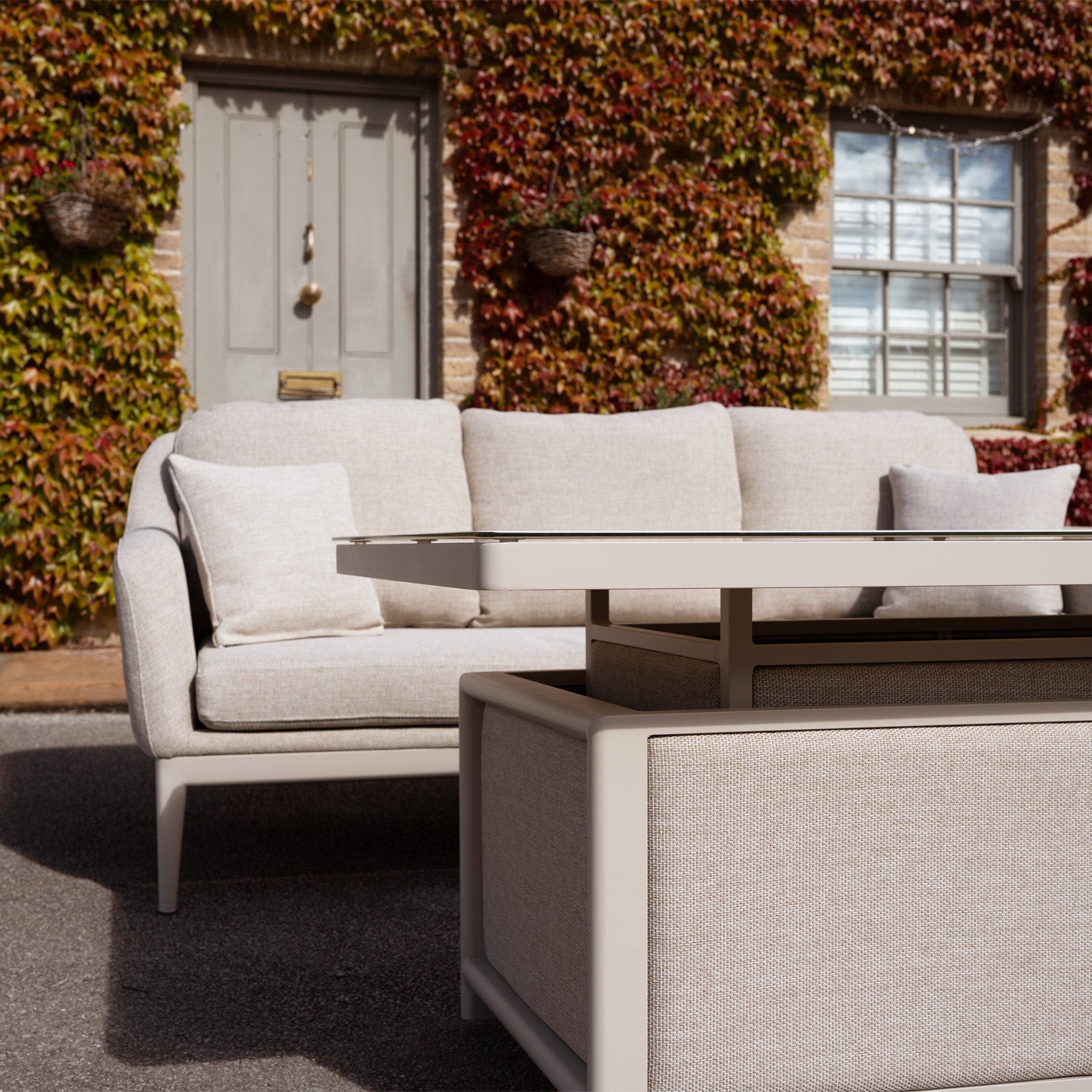 Luna 3 Seat Outdoor Fabric Sofa Set with Rising Table in Fawn