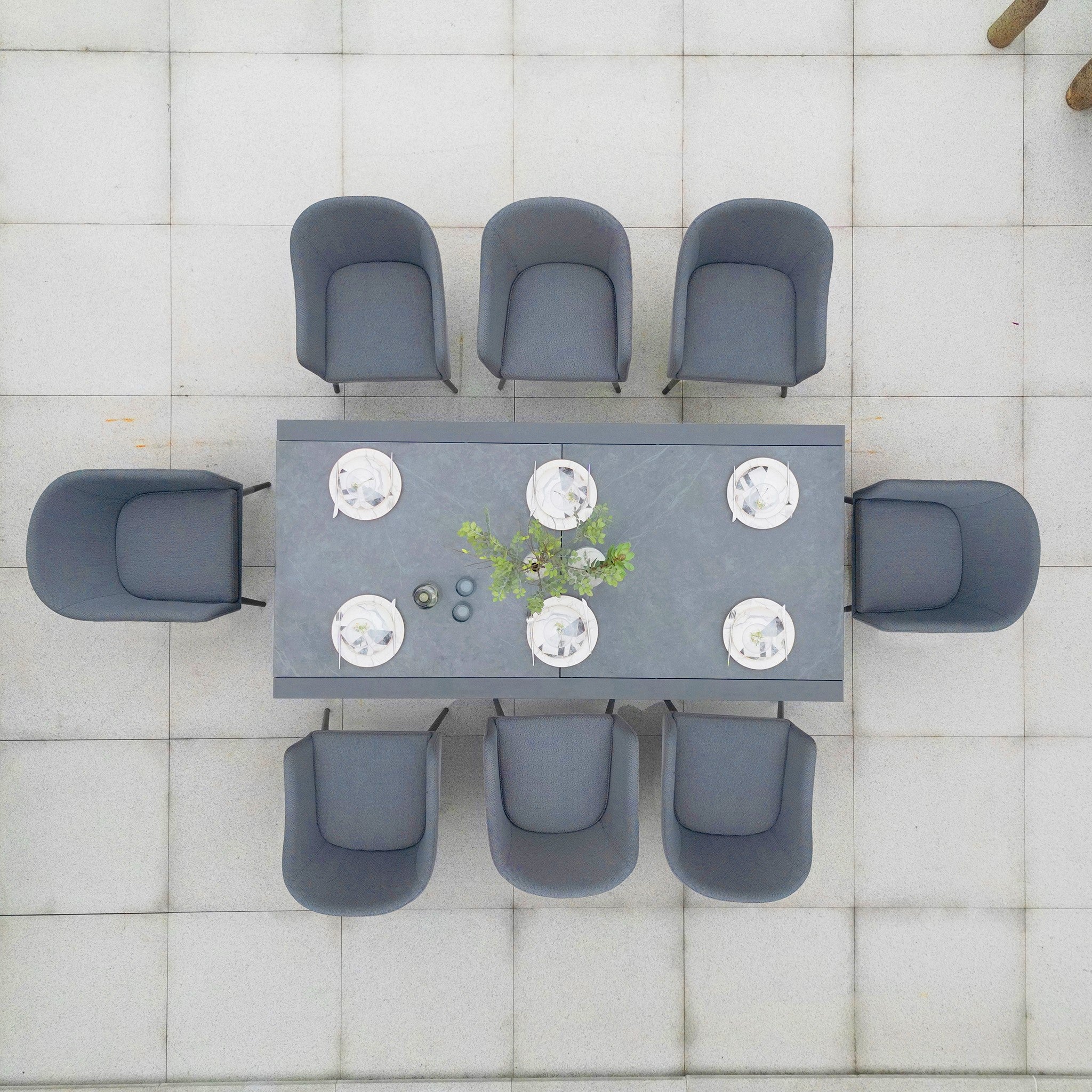 Luna 8 Seat Outdoor Fabric Extending Ceramic Dining Set in Grey