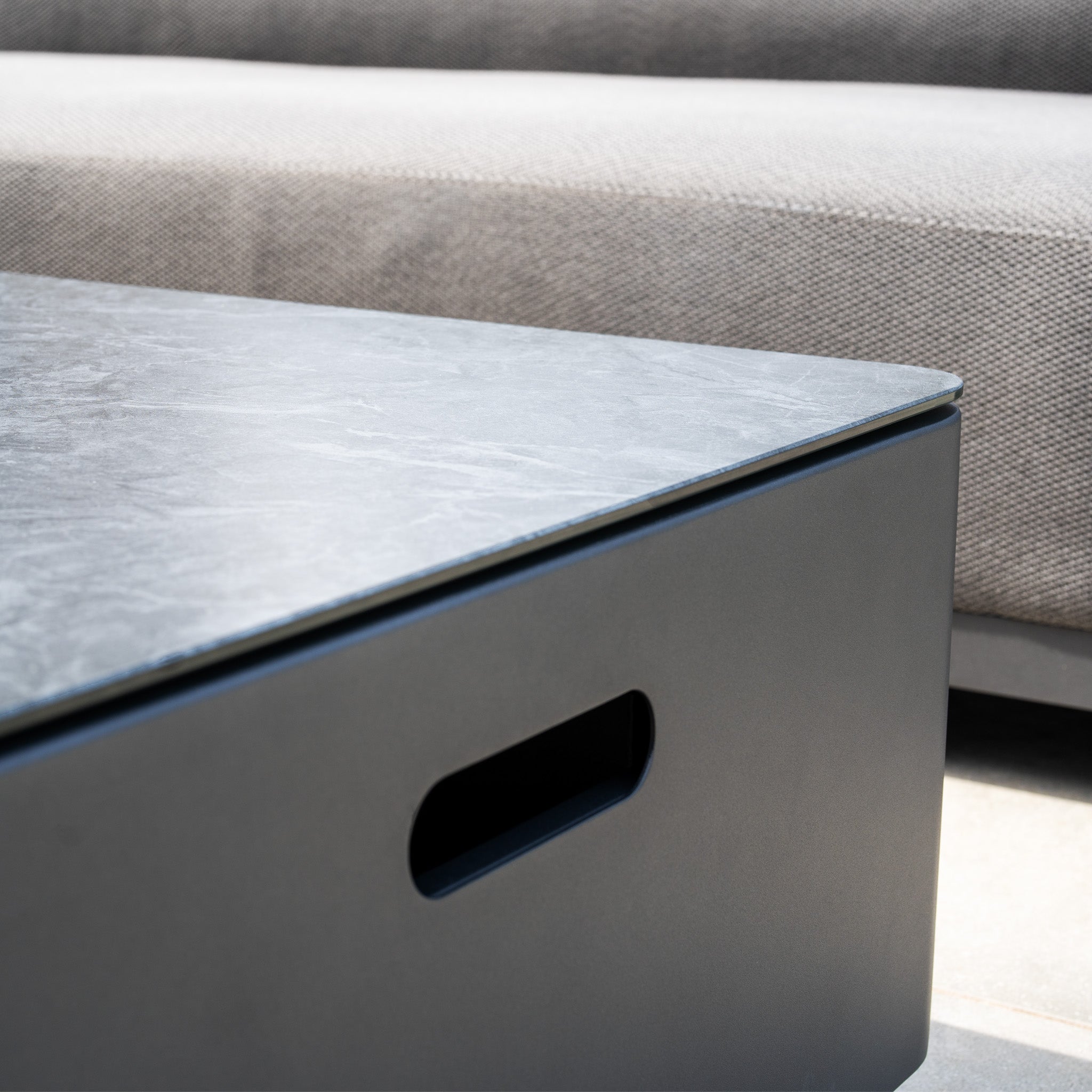 Luna Outdoor Fabric Large Corner Group Set with Coffee Table in Grey