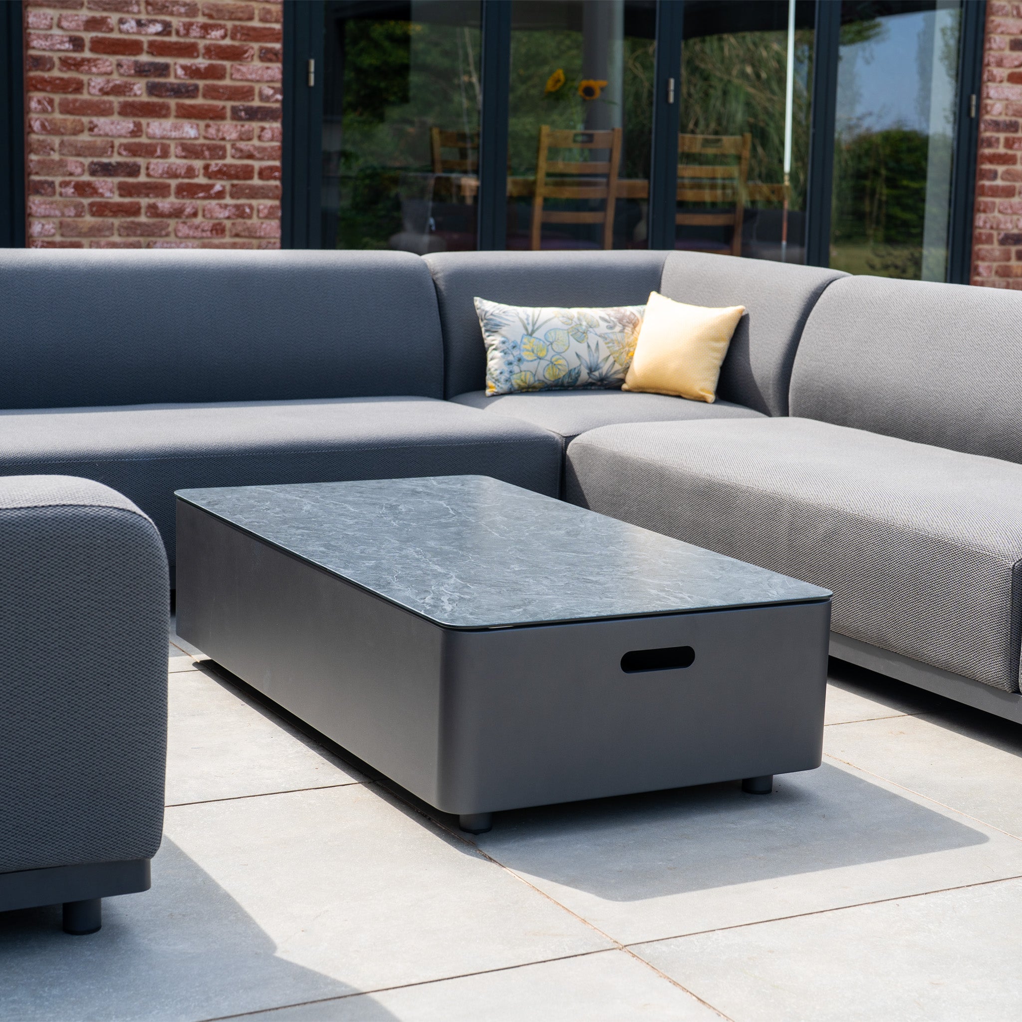 Luna U-Shape Outdoor Fabric Sofa Set with Coffee Table in Grey