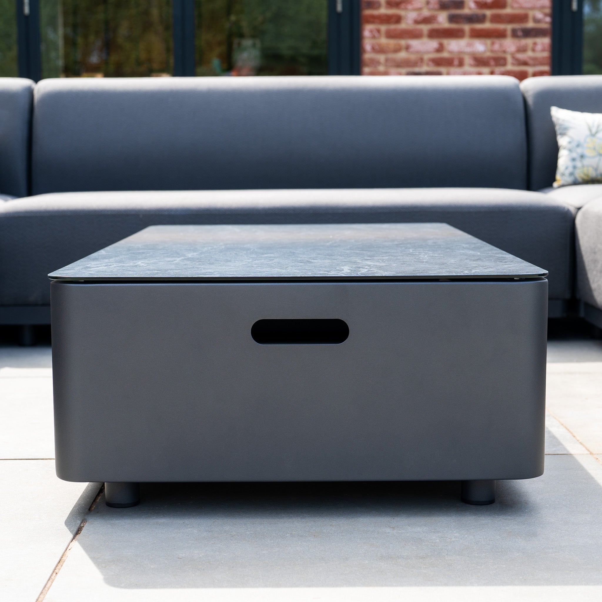 Luna U-Shape Outdoor Fabric Sofa Set with Coffee Table in Grey