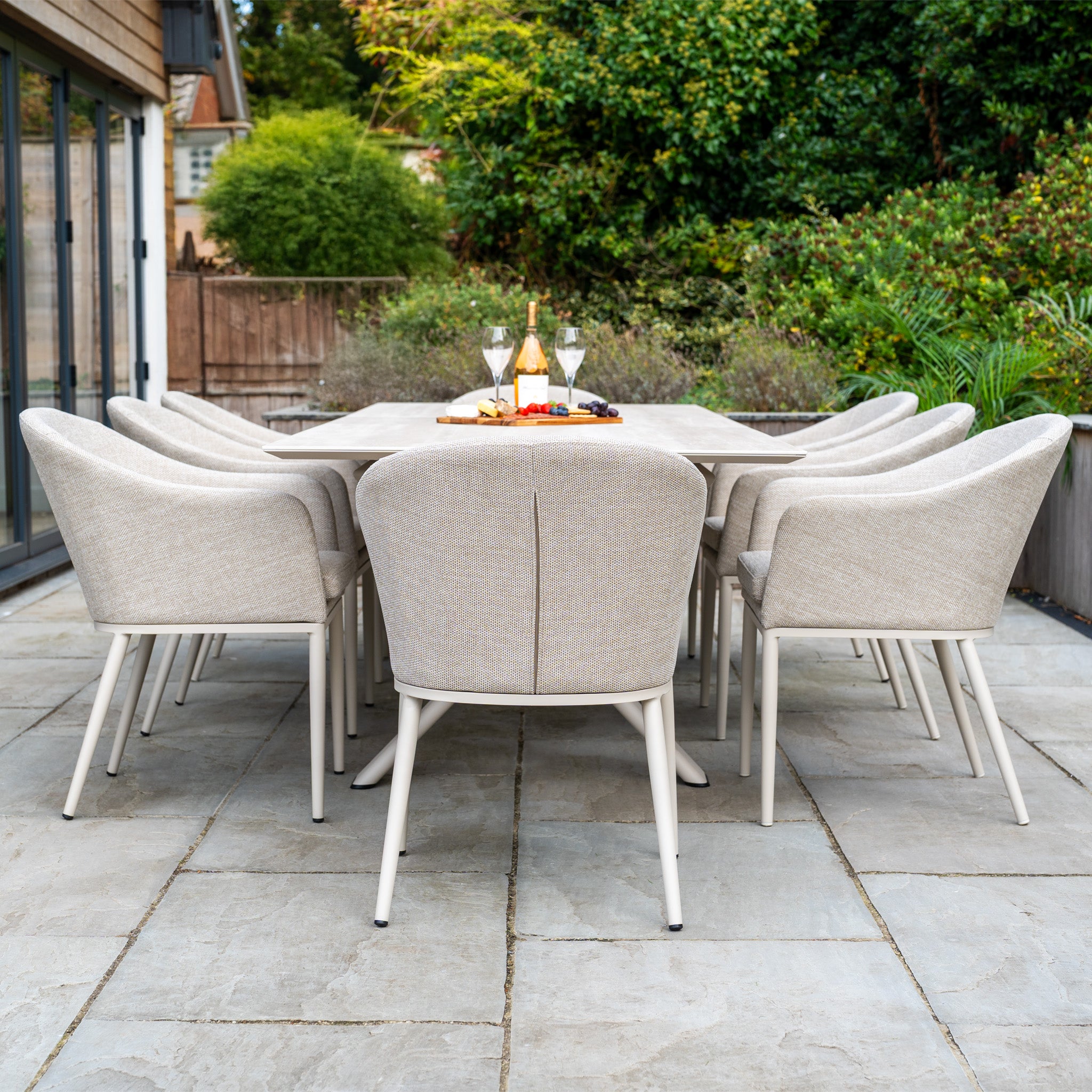 Luna 8 Seat Outdoor Fabric Dining Set with Albatross Extending Table in Fawn