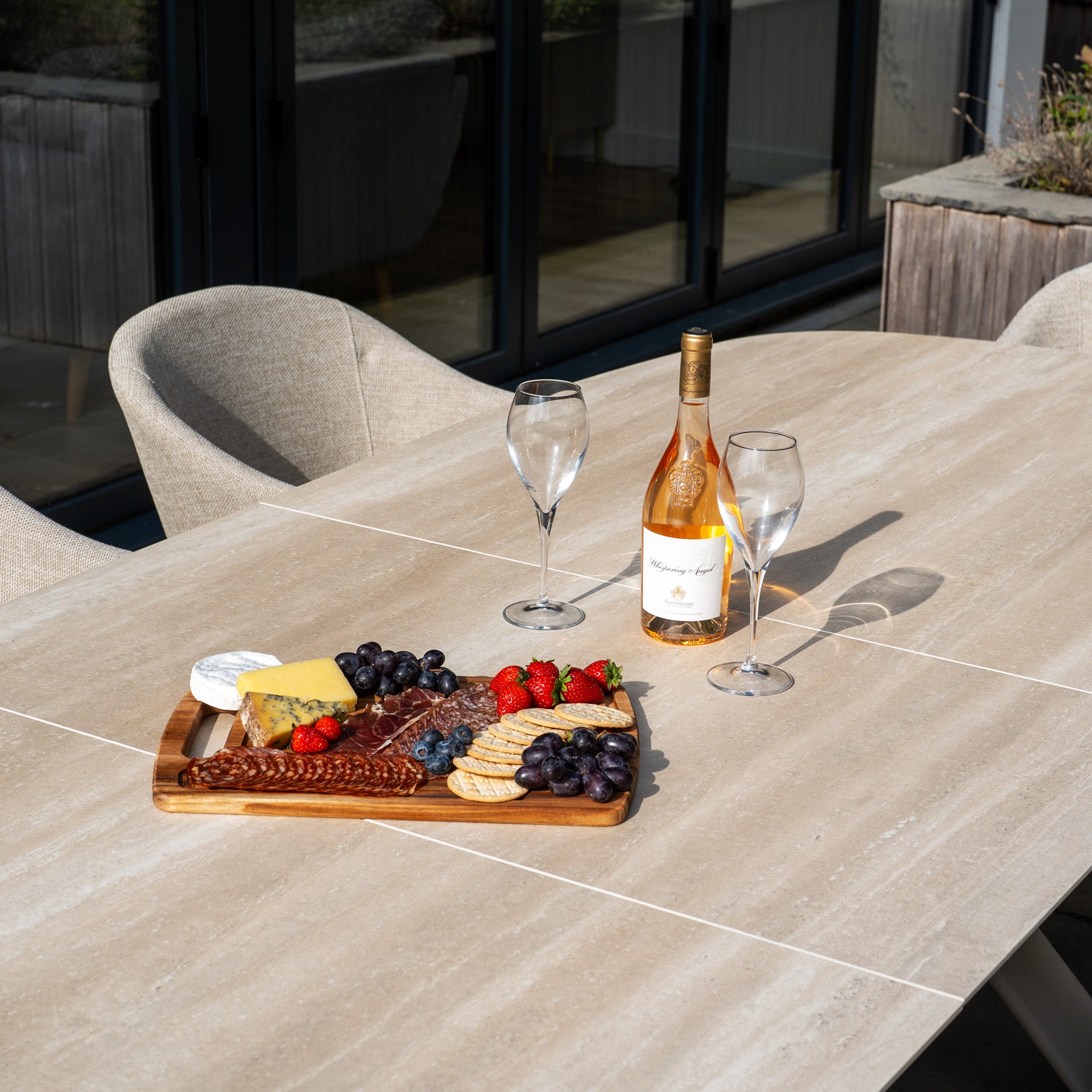 Luna 8 Seat Outdoor Fabric Dining Set with Albatross Extending Table in Fawn