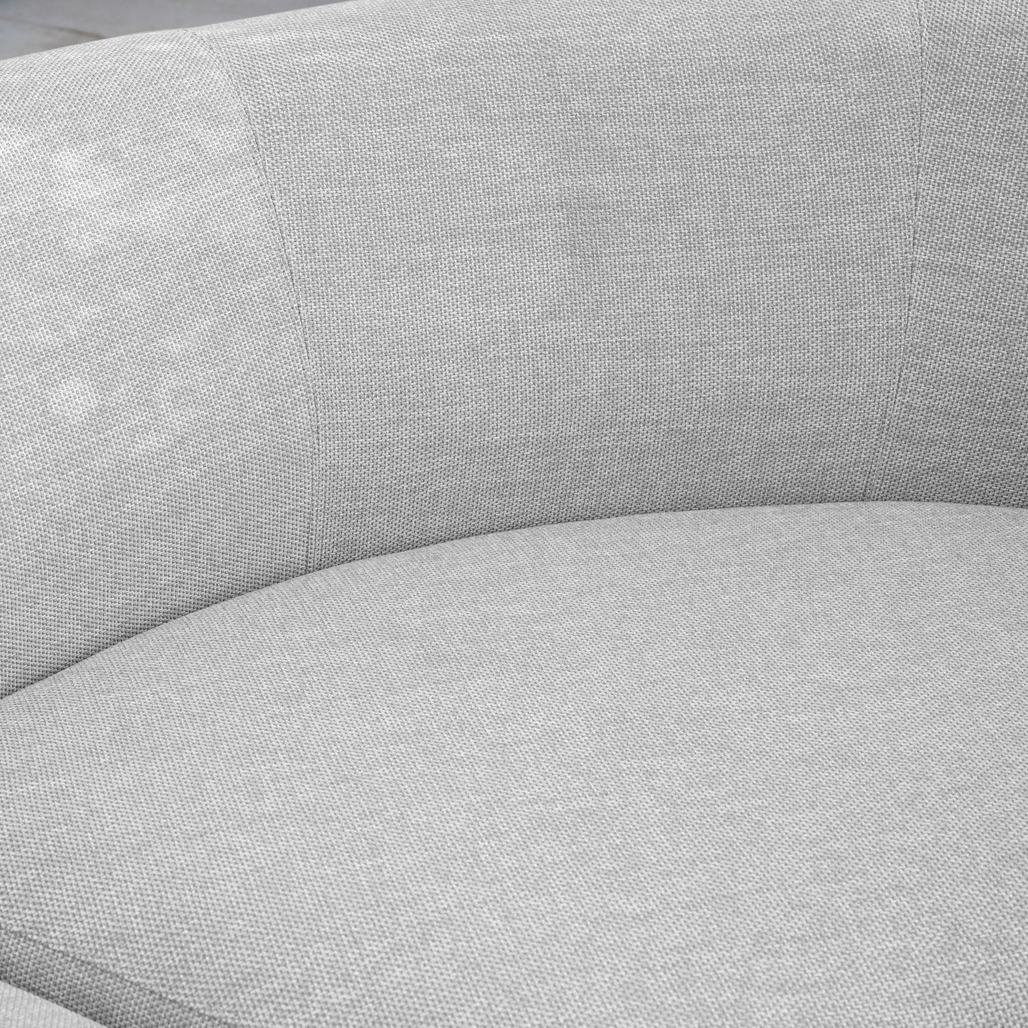 Close-up of Oyster Grey Luna Outdoor Fabric on the Large Curved Corner Sofa Set with Altura Rising Table, highlighting its elegant texture and all-weather durability.
