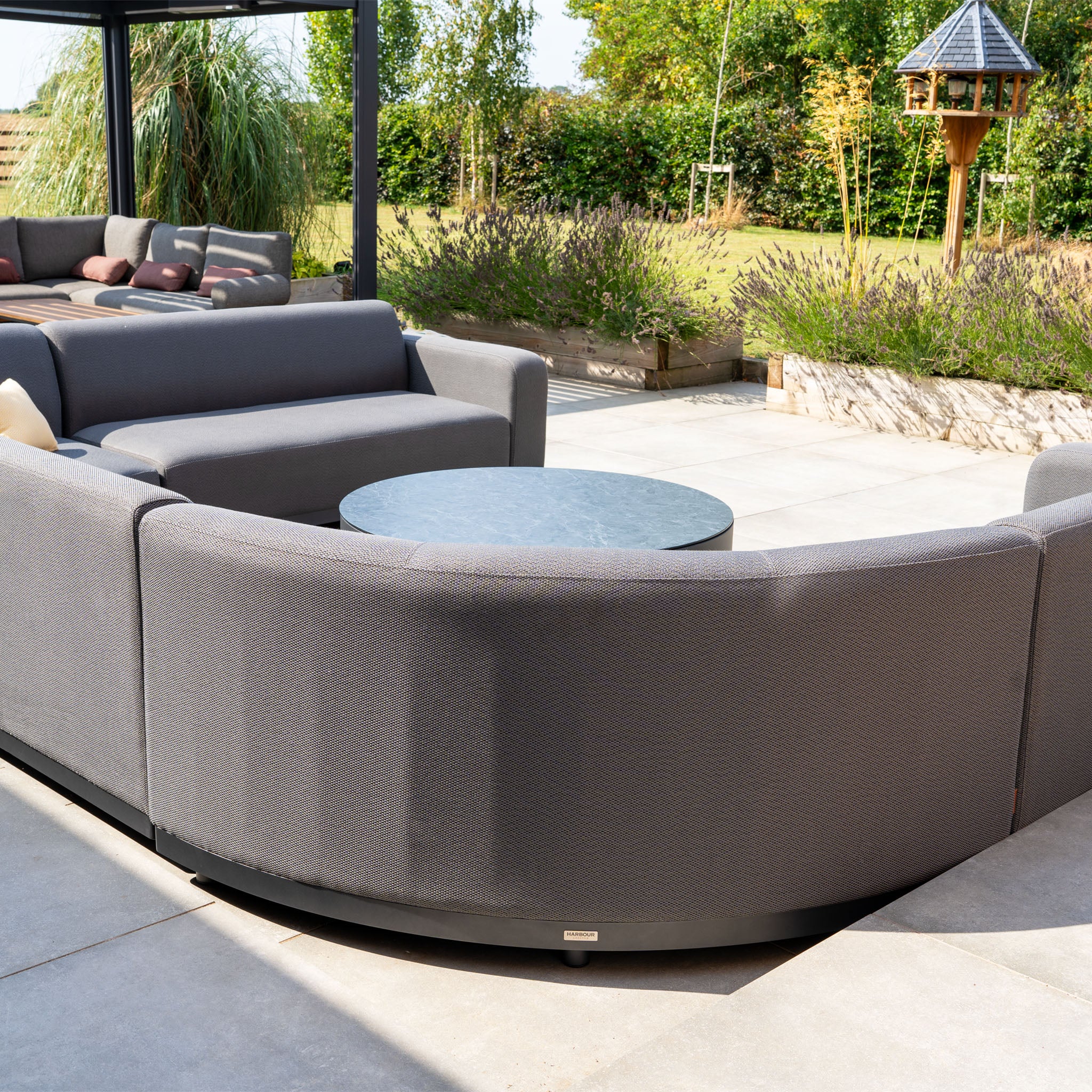 Luna U-Shape Outdoor Fabric Curved Corner Group with Round Coffee Table in Grey