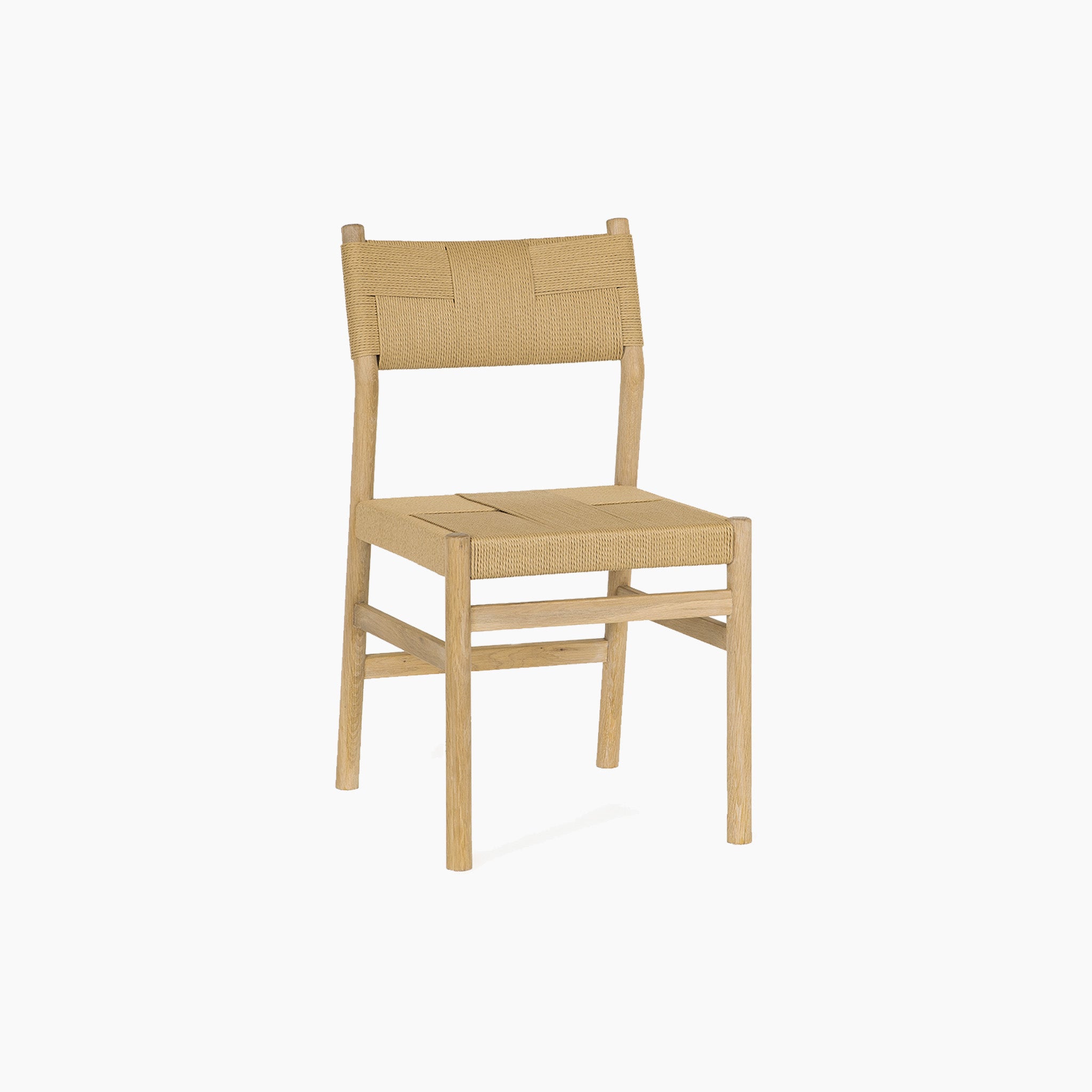 An Amberley 4 Seat Round Extending Dining Set featuring Marlow Woven Dining Chairs in light oak, shown with woven seat and backrest against a plain white background.