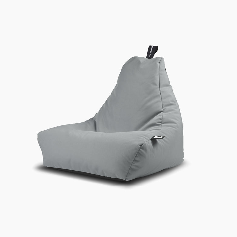 The Outdoor Mini B-Bag in Silver Grey features a high backrest, top handle, and is made from fade-resistant, waterproof fabric. Shown on a white background.