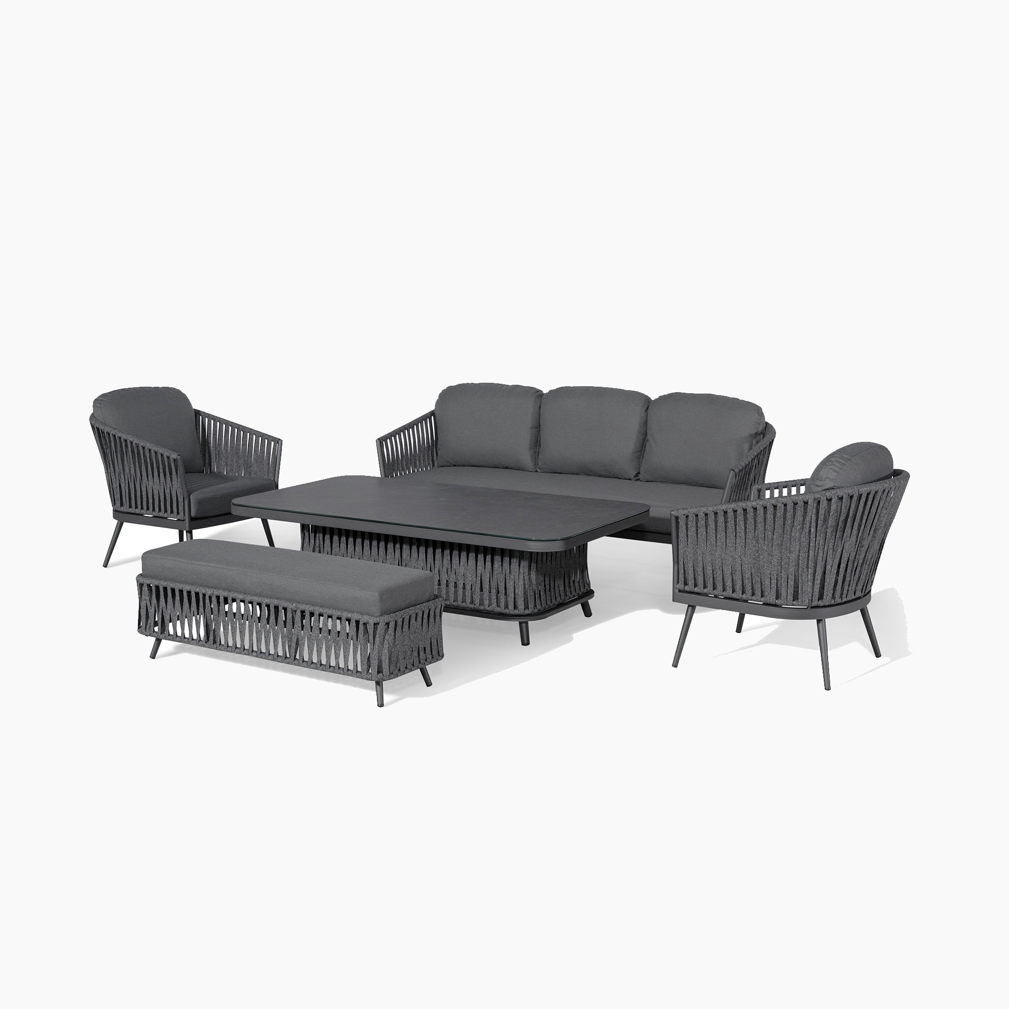 Monterrey 3 Seat Rope Sofa Set with Rising Table in Grey