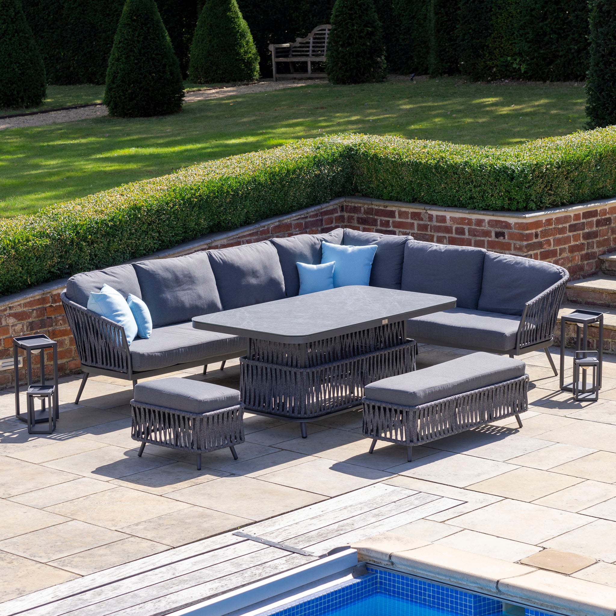 Monterrey Rope Rectangular Corner Dining Set with Rising Table in Grey (Right Hand)