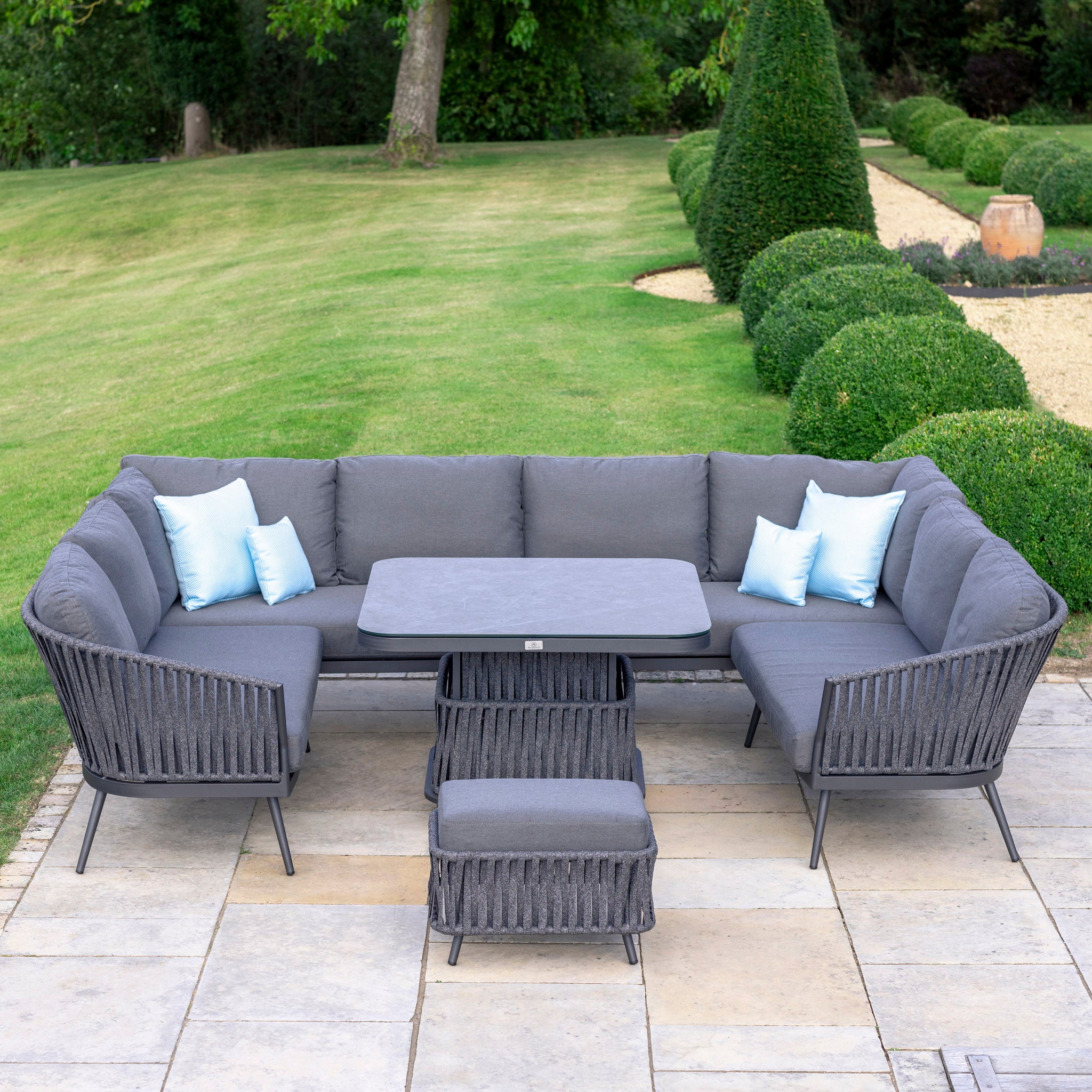 Monterrey U Shape Rope Sofa Set with Rising Table in Grey