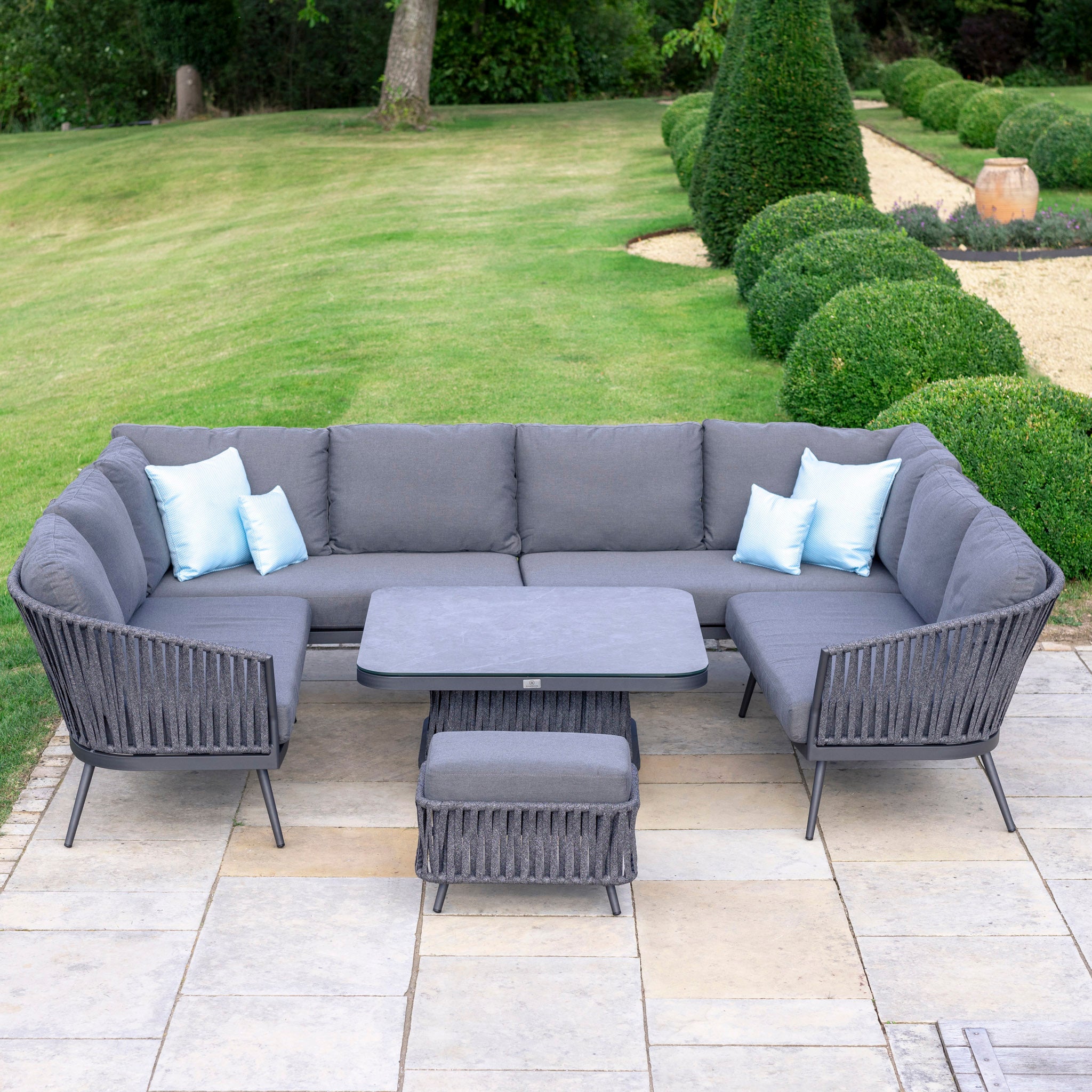 Monterrey U Shape Rope Sofa Set with Rising Table in Grey