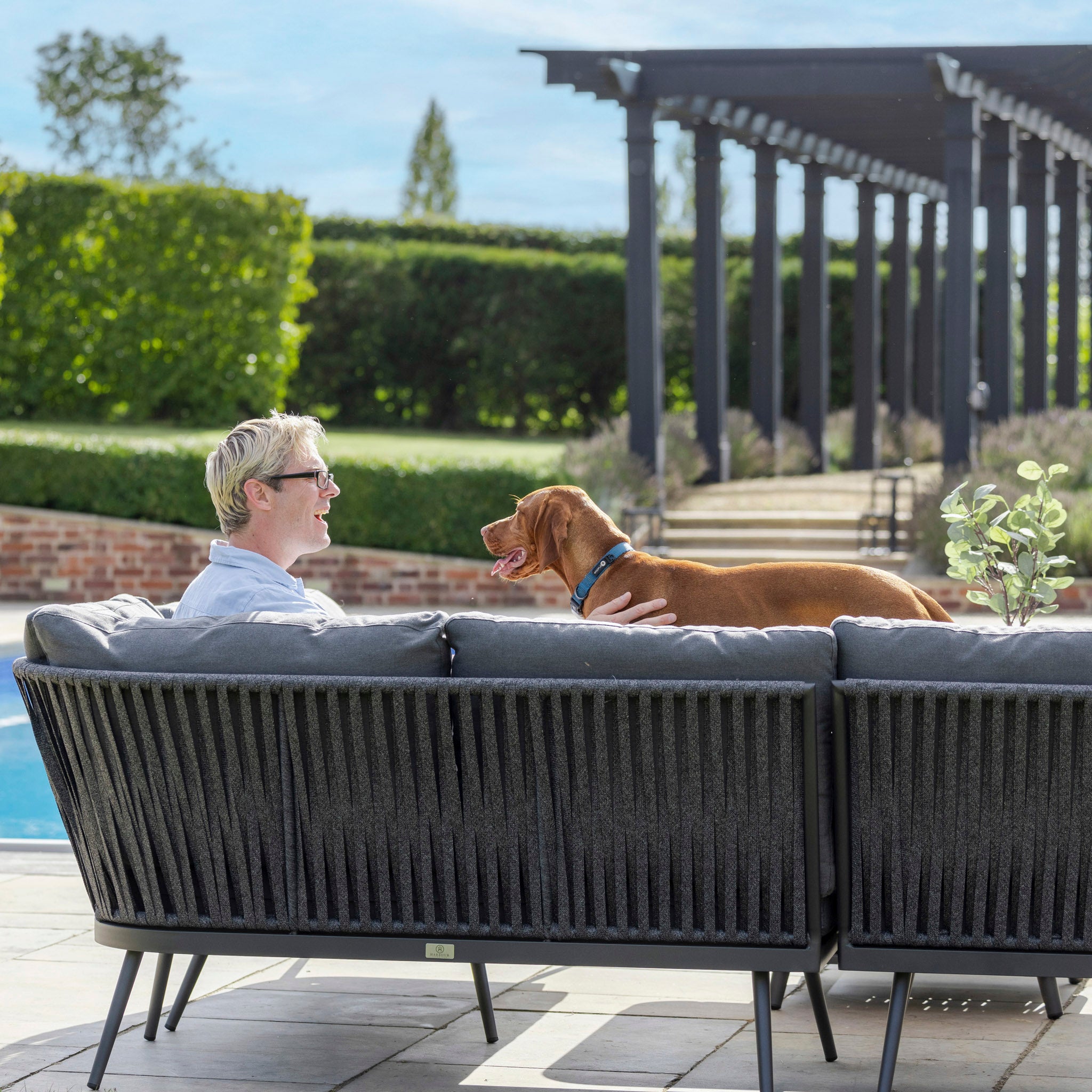 Monterrey U Shape Rope Sofa Set with Rising Table in Grey