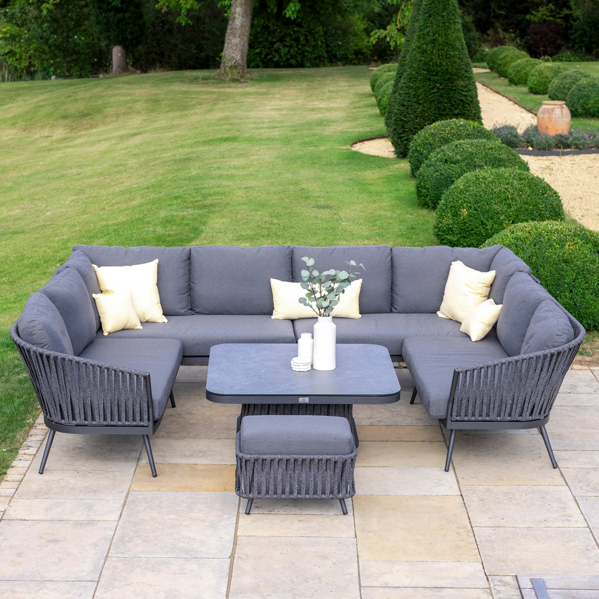 Monterrey U Shape Rope Sofa Set with Rising Table in Grey