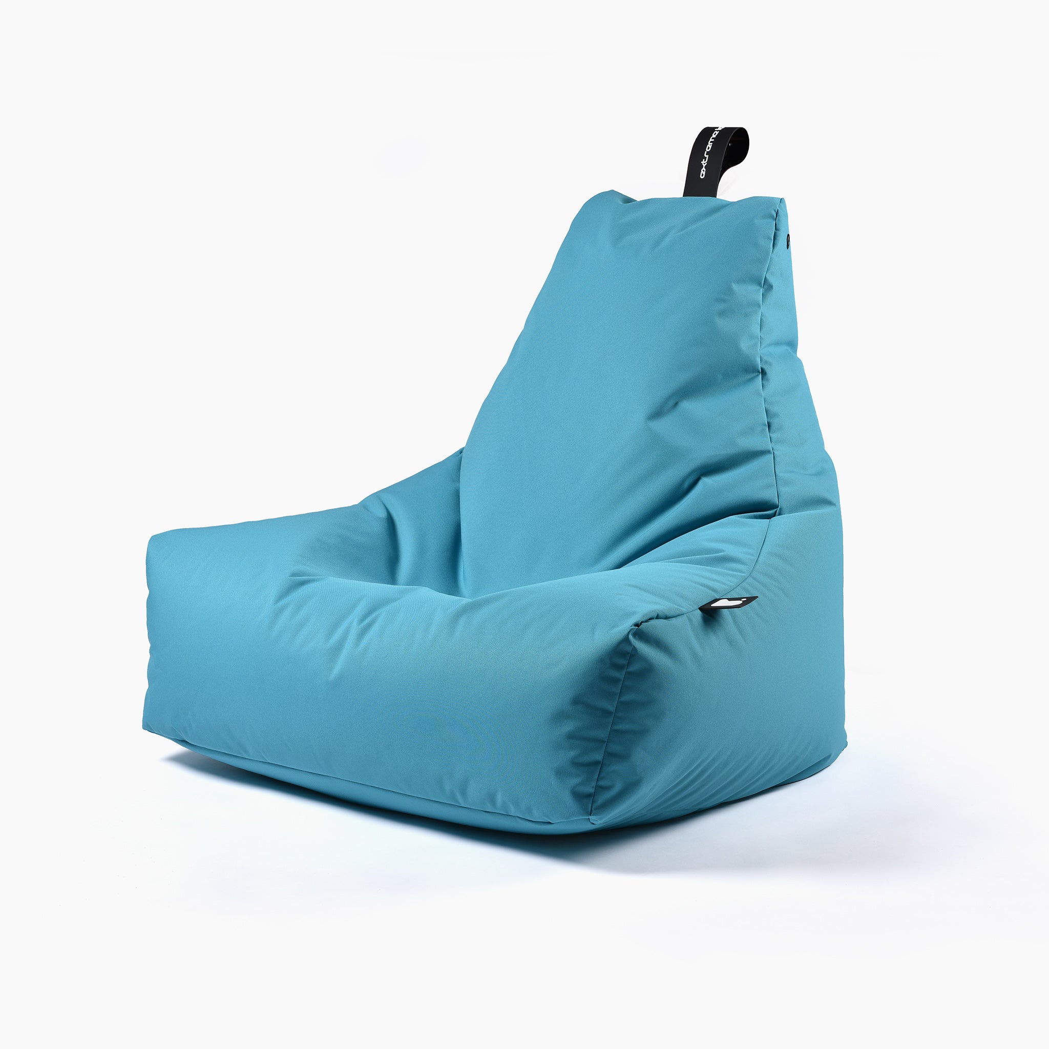 Aqua Outdoor Mighty B-Bag, a modern bean bag chair with a high backrest and a black hanging loop, made from fade-resistant fabric.