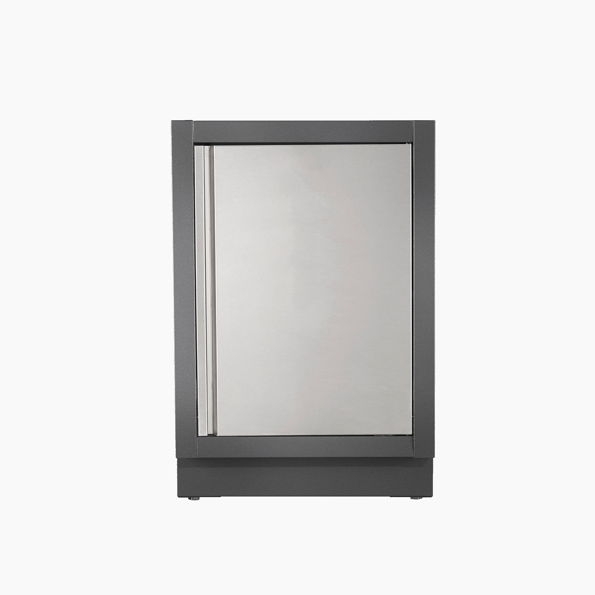 The Napoleon Oasis Propane Tank Cabinet, with its sleek, modern design and dark finish, positioned against a white background, adds a touch of elegance to your outdoor kitchen space.