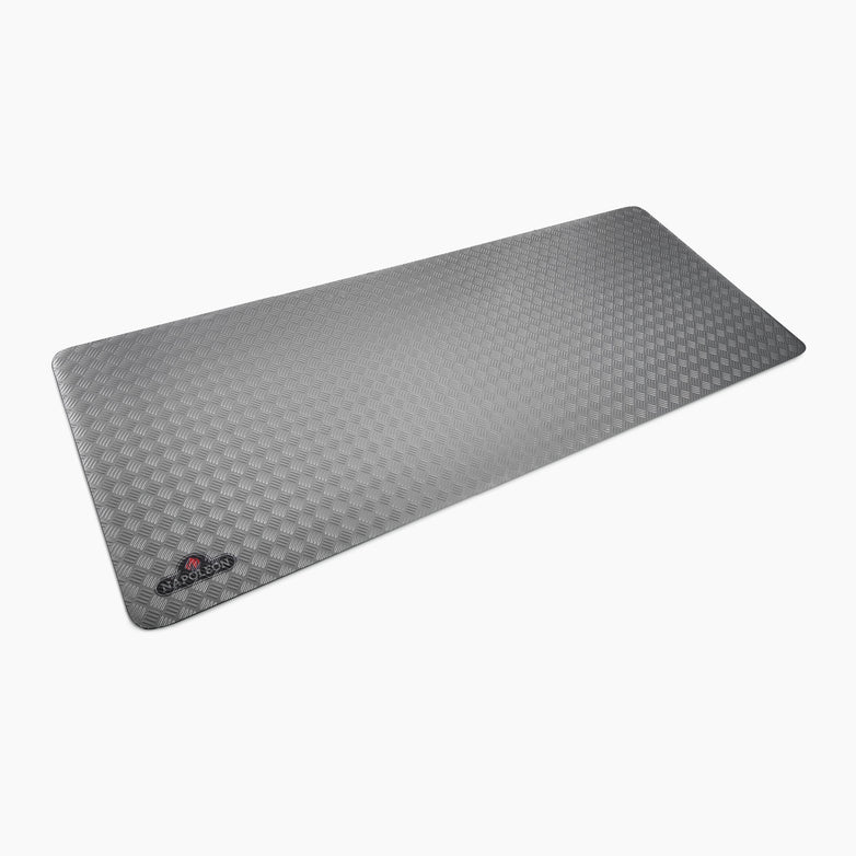 The Napoleon Grill Mat - Large is a gray, rectangular, fire-resistant mat with a diamond texture—perfect for protecting floors as a barbecue grill mat.