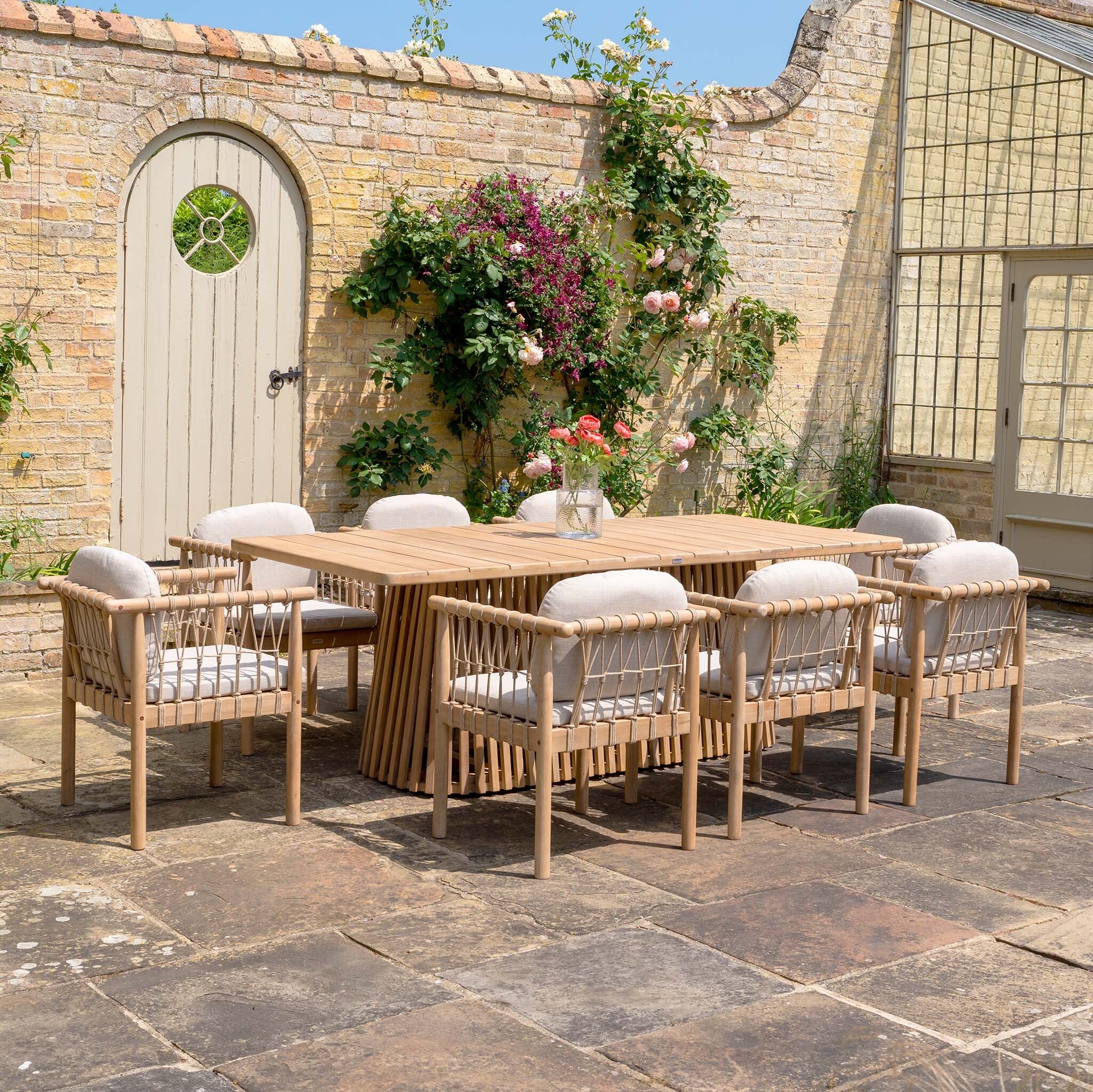 Paia 8 Seat Rectangular Dining Set in Linen (Ex Display)