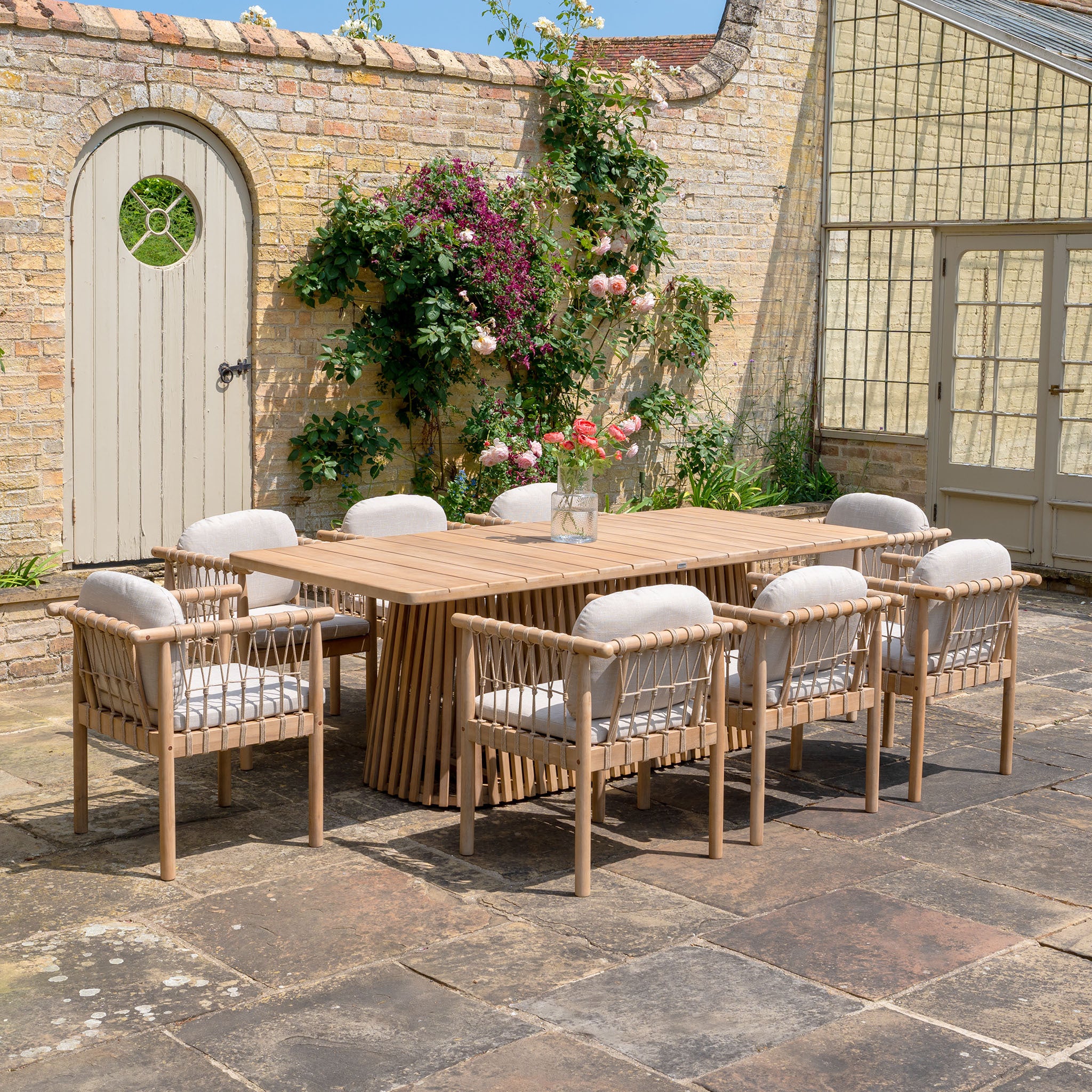 Paia 8 Seat Rectangular Dining Set in Linen (Ex Display)