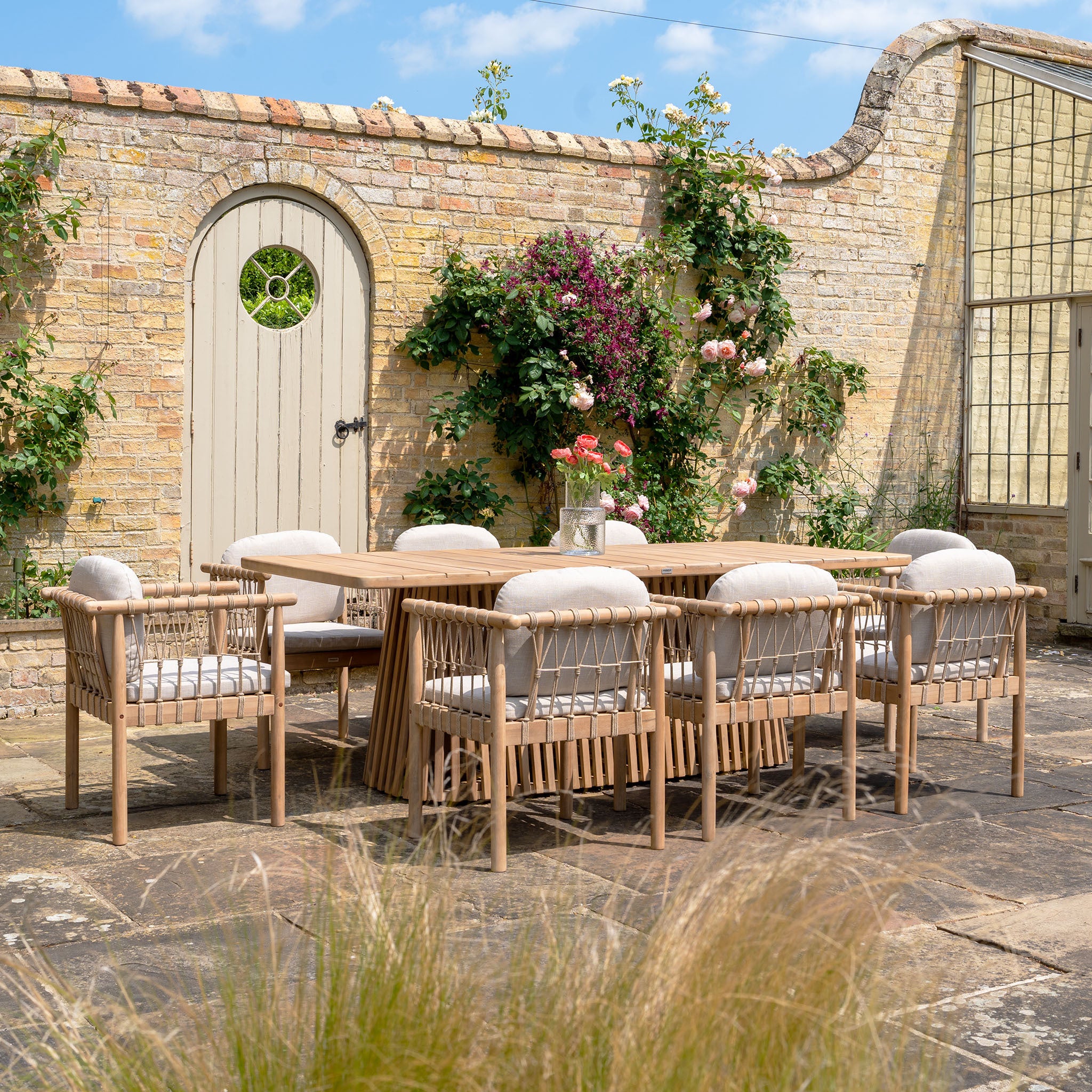 Paia 8 Seat Rectangular Dining Set in Linen (Ex Display)