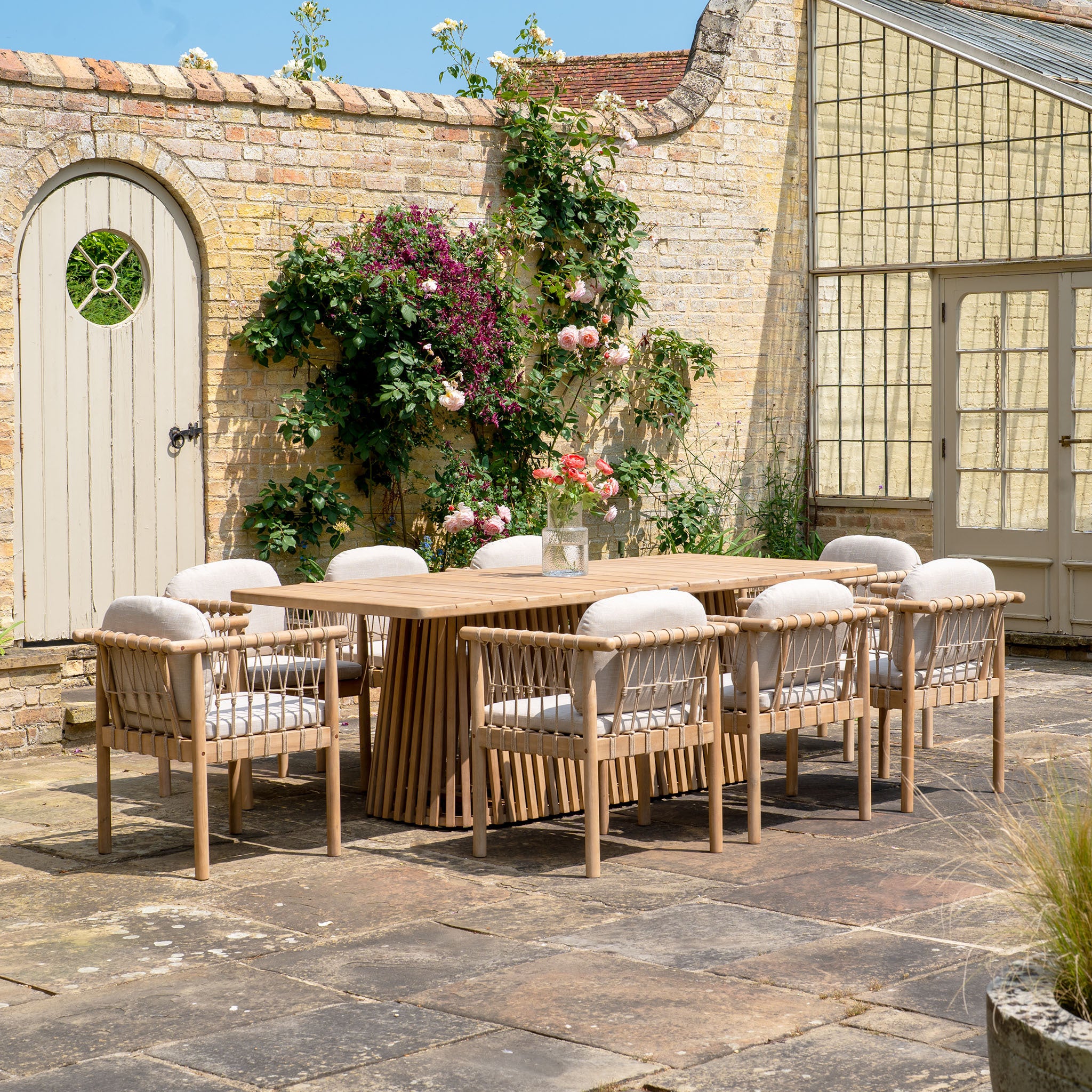 Paia 8 Seat Rectangular Dining Set in Linen (Ex Display)
