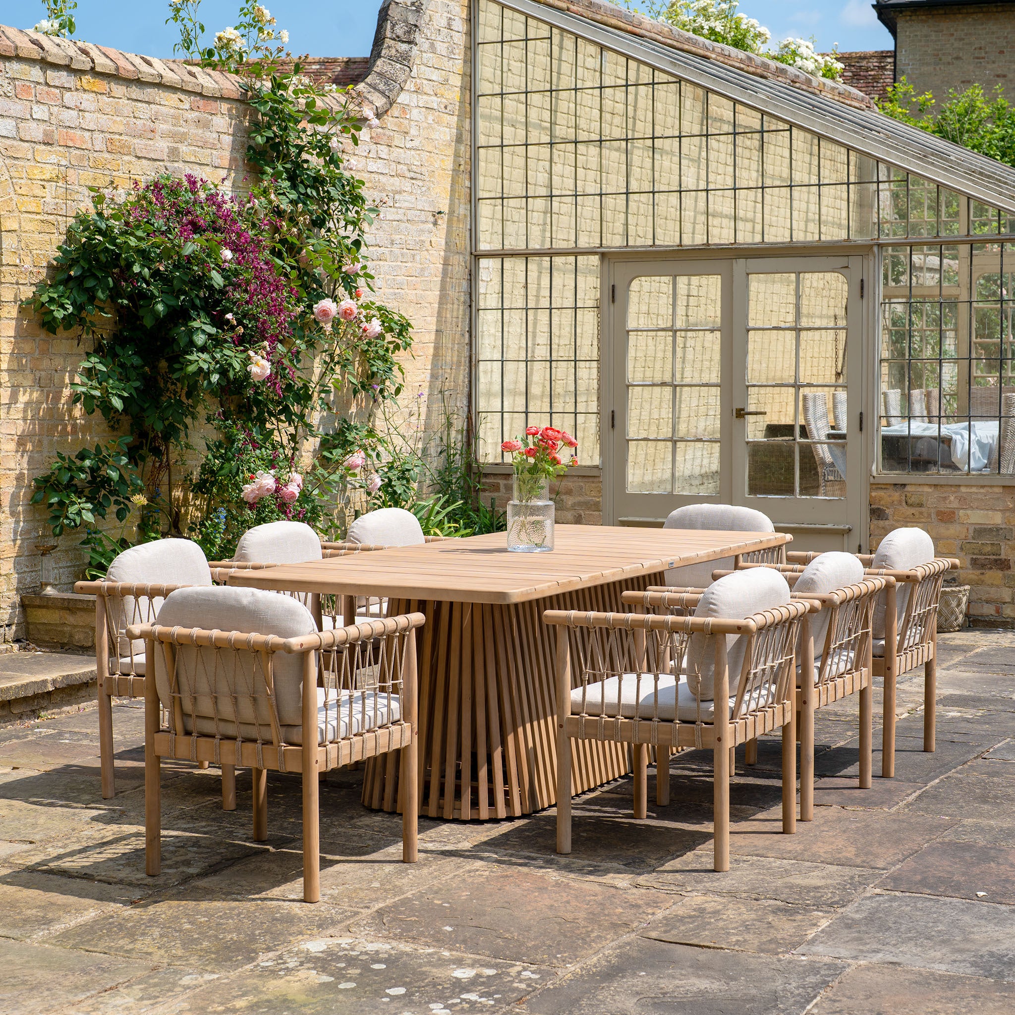 Paia 8 Seat Rectangular Dining Set in Linen (Ex Display)