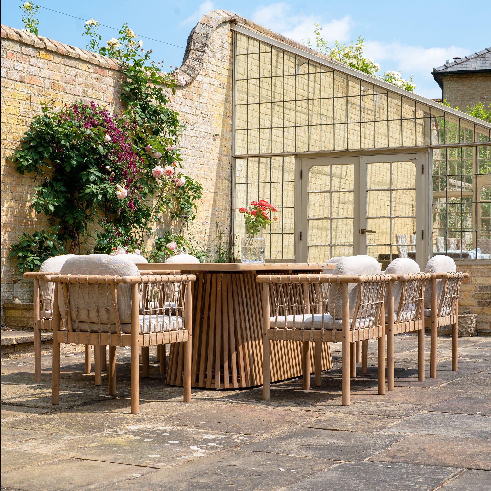 Paia 8 Seat Rectangular Dining Set in Linen (Ex Display)