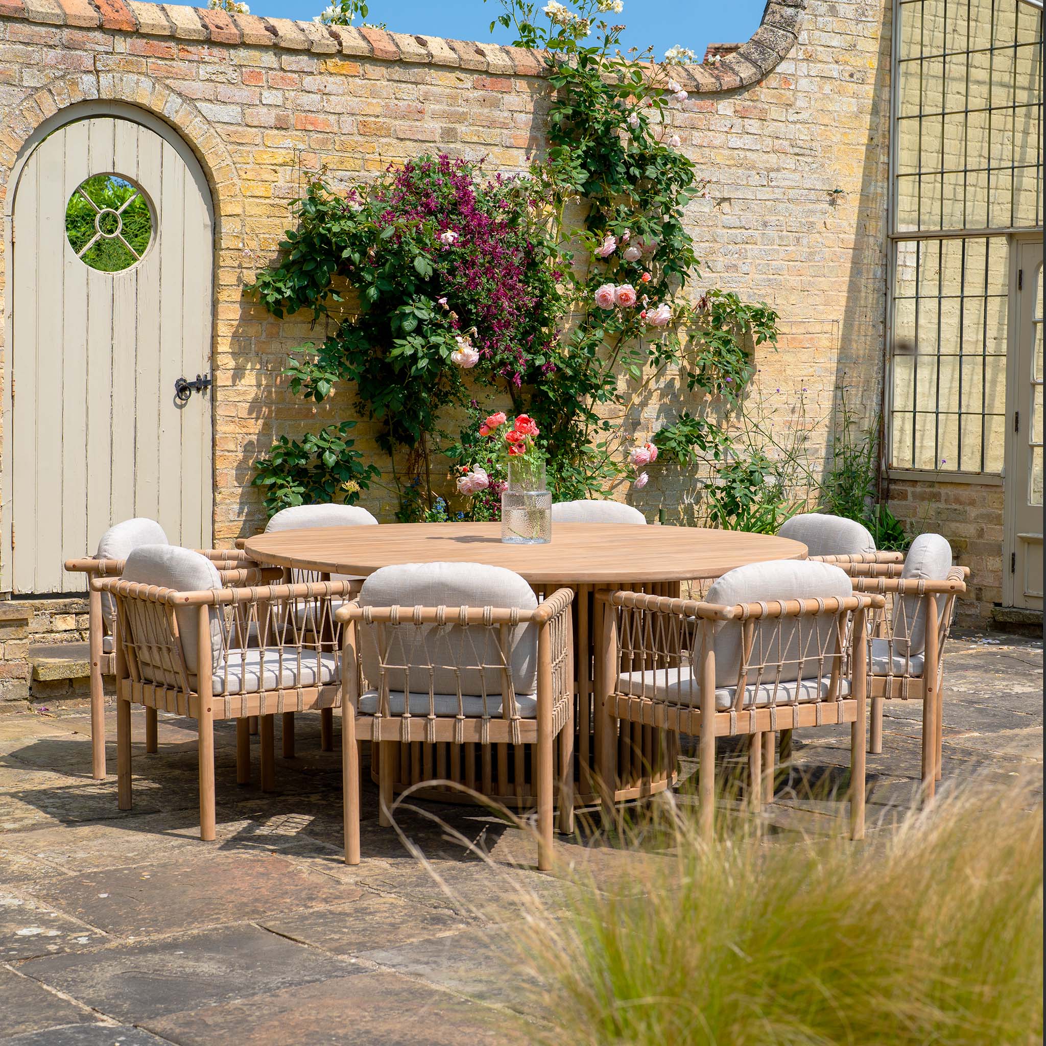 Paia 8 Seat Round Dining Set in Linen