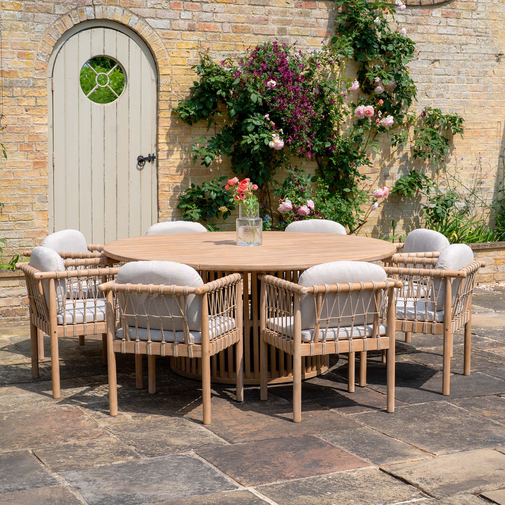 Paia 8 Seat Round Dining Set in Linen