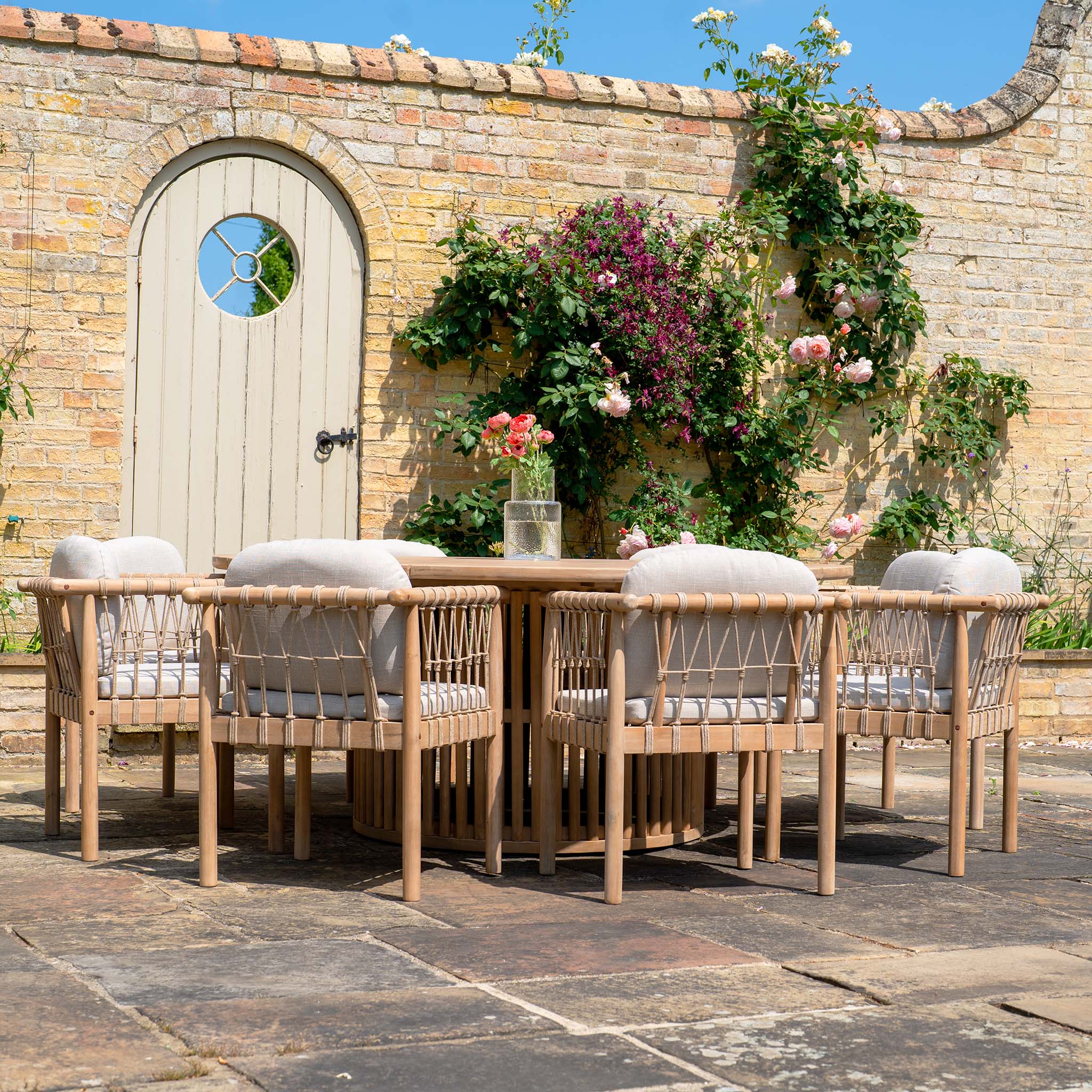 Paia 8 Seat Round Dining Set in Linen